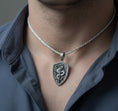 Load image into Gallery viewer, Sword and Serpent Shield Pendant – 925 Silver Medieval Knight Necklace, Protection Amulet for Men
