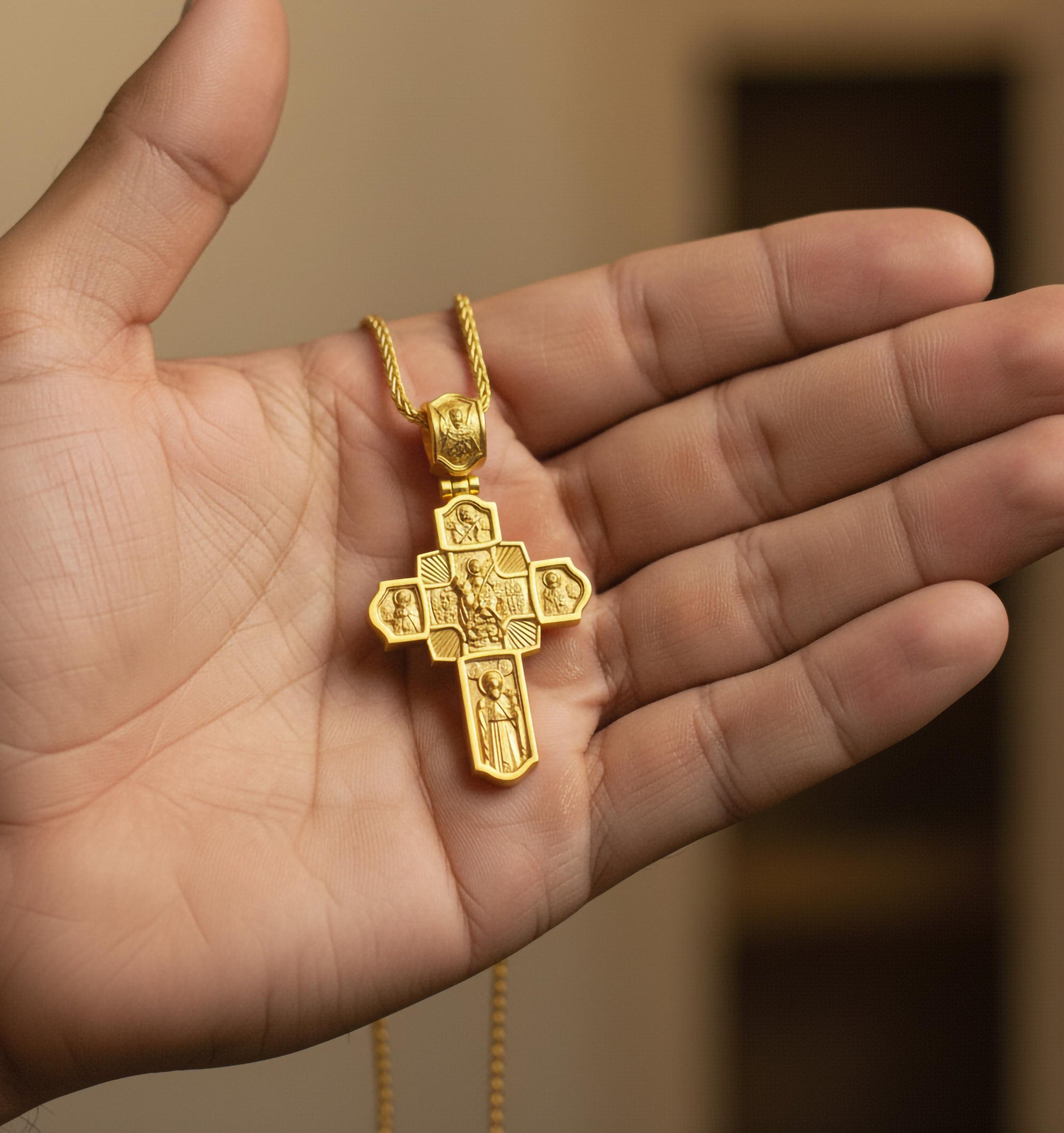 Orthodox Cross Pendant – 925 Sterling Silver Jesus and Archangel Necklace, Christian Faith Jewelry for Men