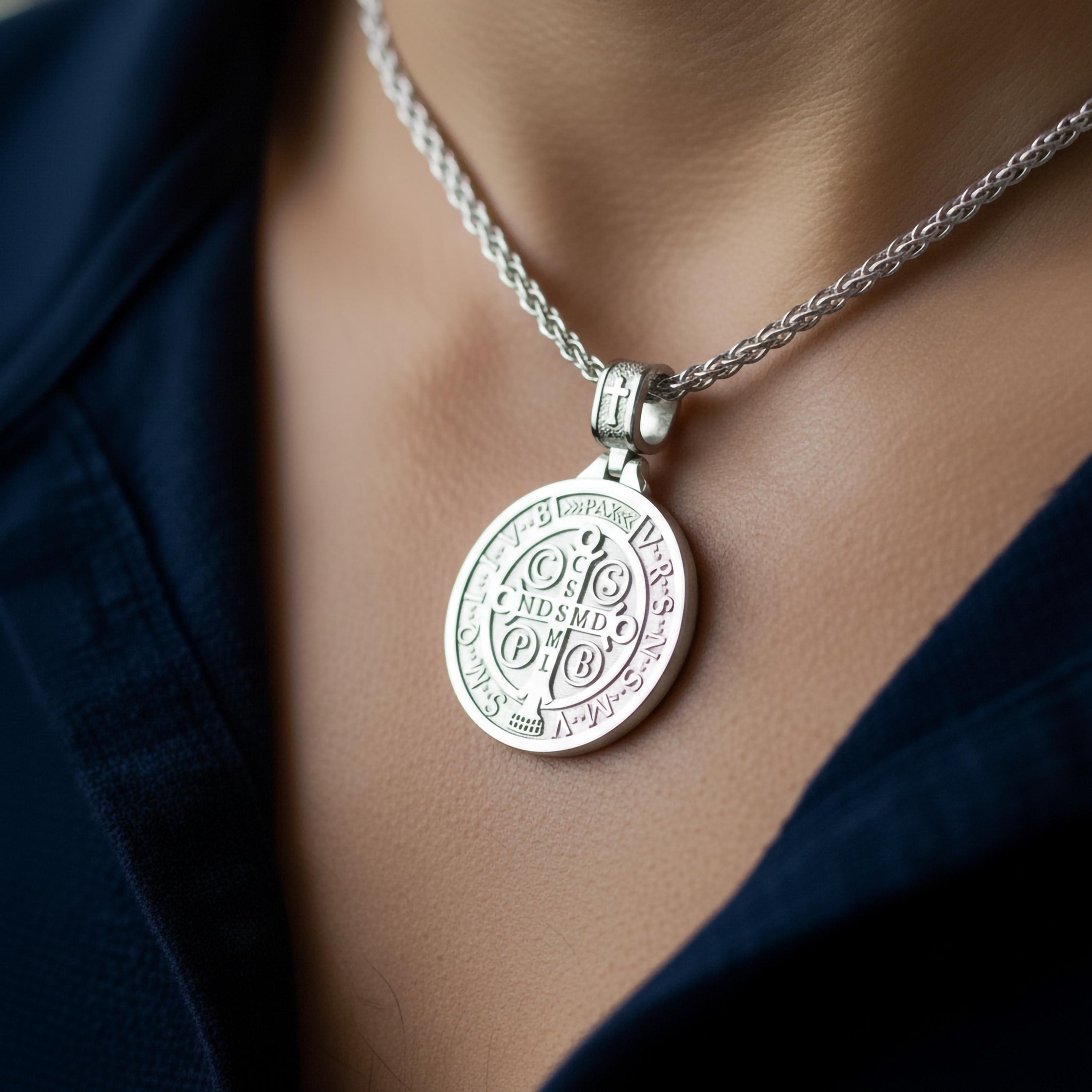 Saint Benedict Medal Pendant – 925 Silver Protection Cross Necklace, Christian Exorcism Jewelry for Men & Women