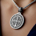 Load image into Gallery viewer, Saint Benedict Medal Pendant – 925 Silver Protection Cross Necklace, Christian Exorcism Jewelry for Men & Women
