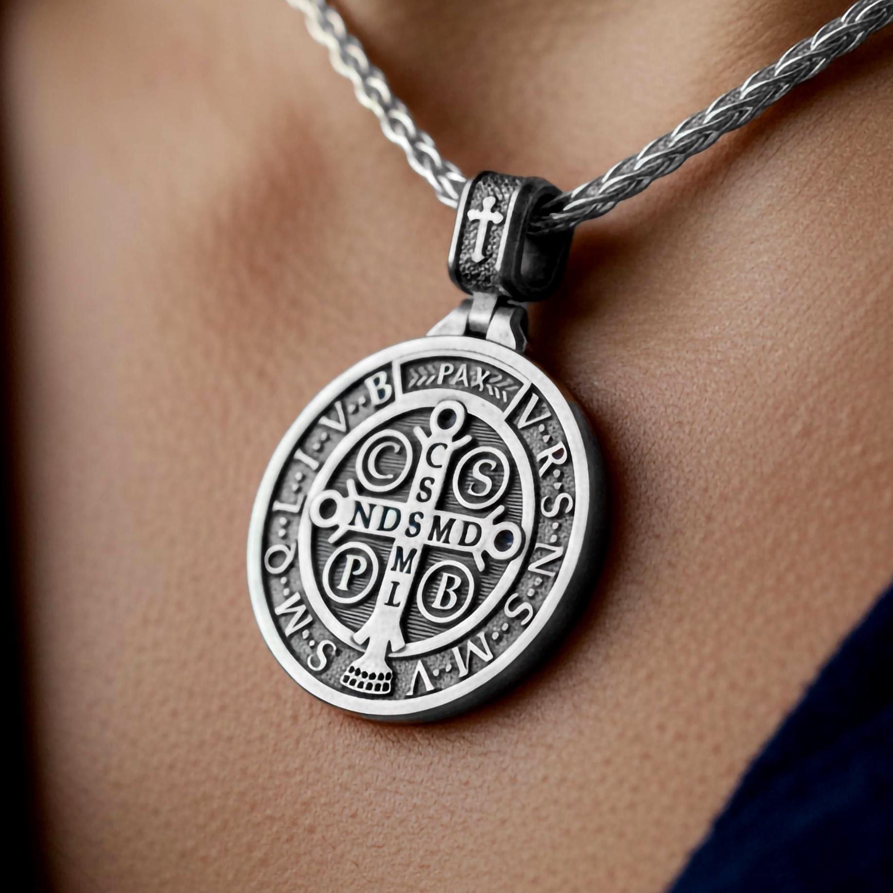 Saint Benedict Medal Pendant – 925 Silver Protection Cross Necklace, Christian Exorcism Jewelry for Men & Women