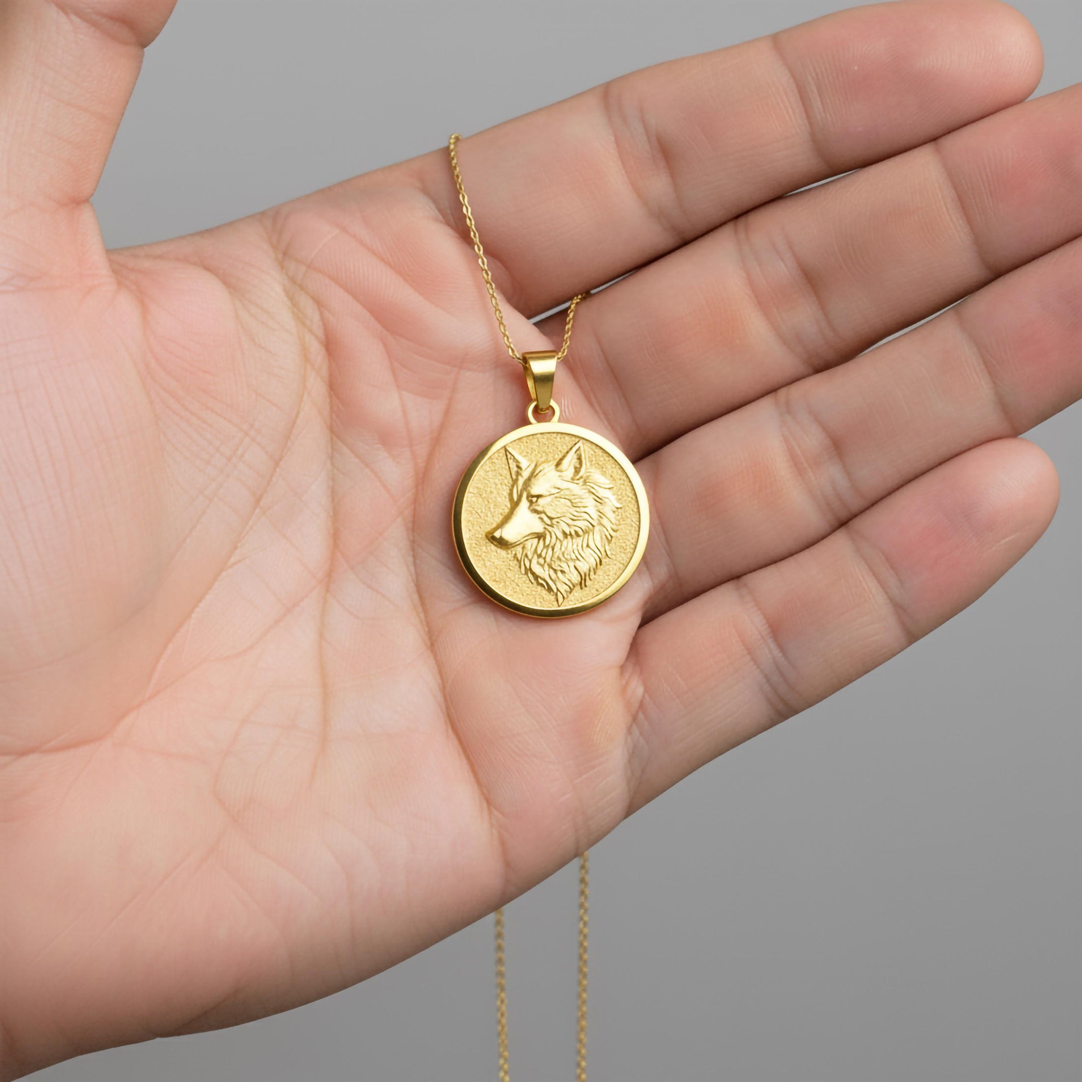 Gold Wolf Pendant - Engravable