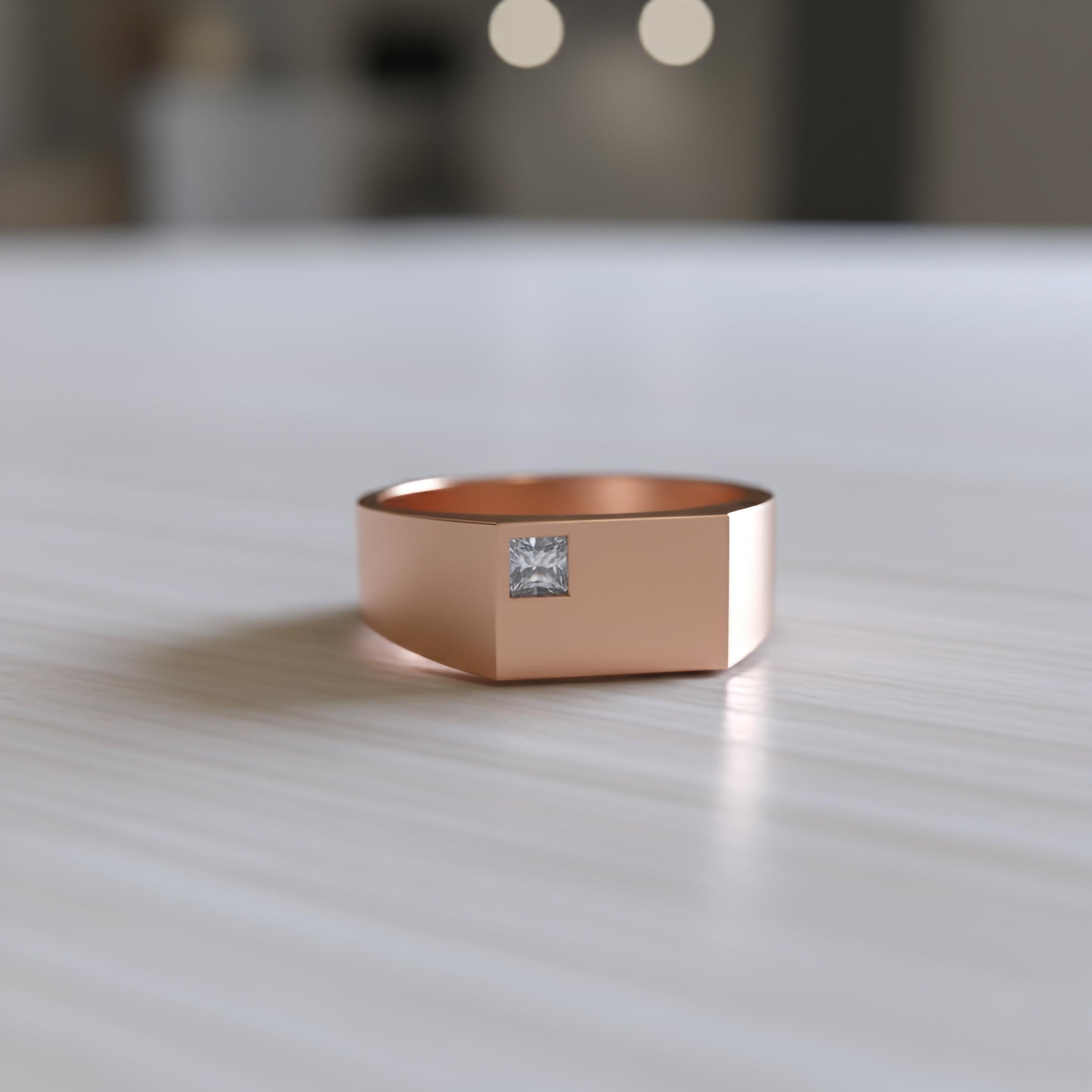 Minimalist Square Gemstone Ring – Modern 925 Silver or Solid Gold & Rose Gold Band, Contemporary Mens or Womens Jewelry
