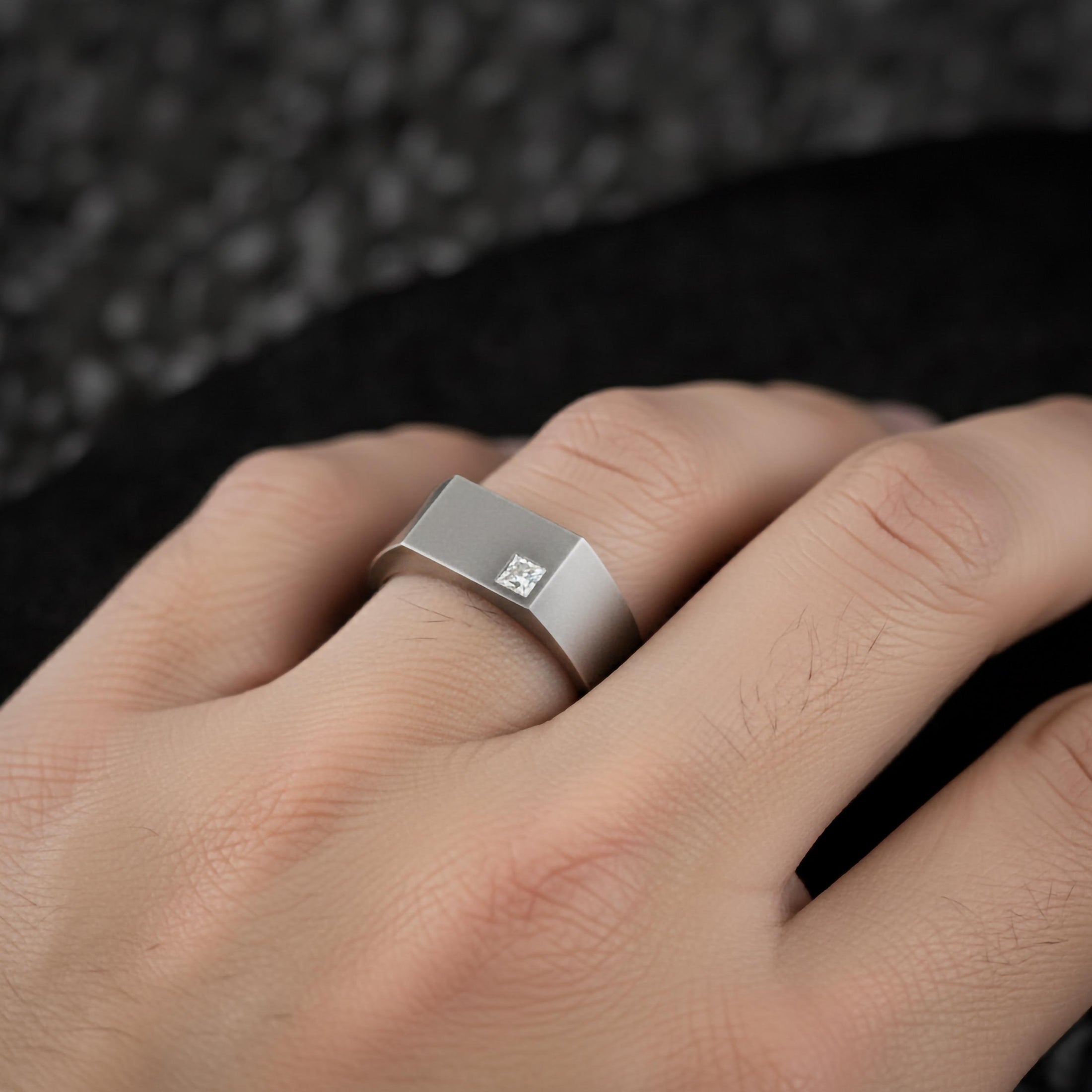 Minimalist Square Gemstone Ring – Modern 925 Silver or Solid Gold & Rose Gold Band, Contemporary Mens or Womens Jewelry