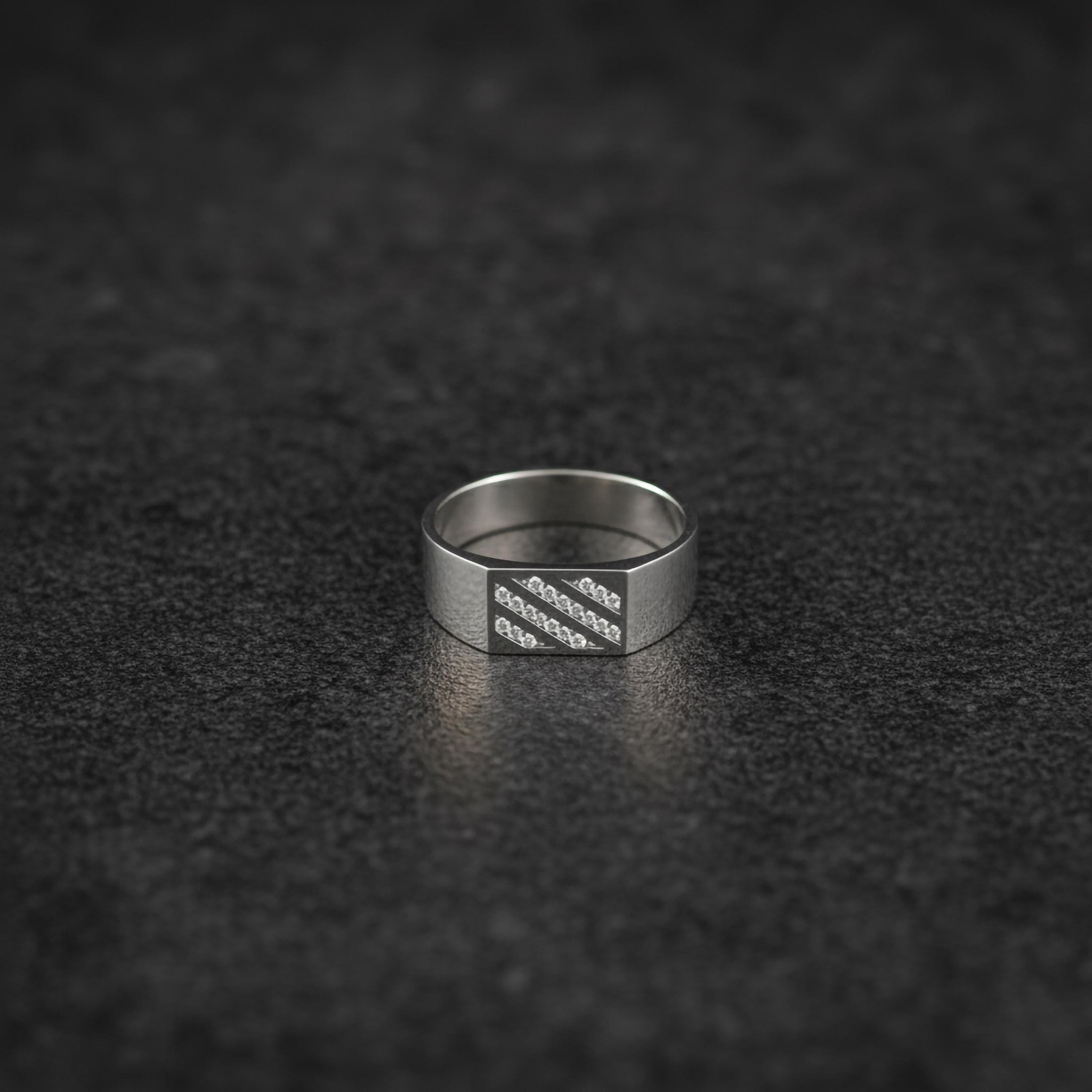 Modern Diamond Band Ring – 925 Silver, Gold & Rose Gold Mens Ring, Minimalist Pavé Diagonal Design