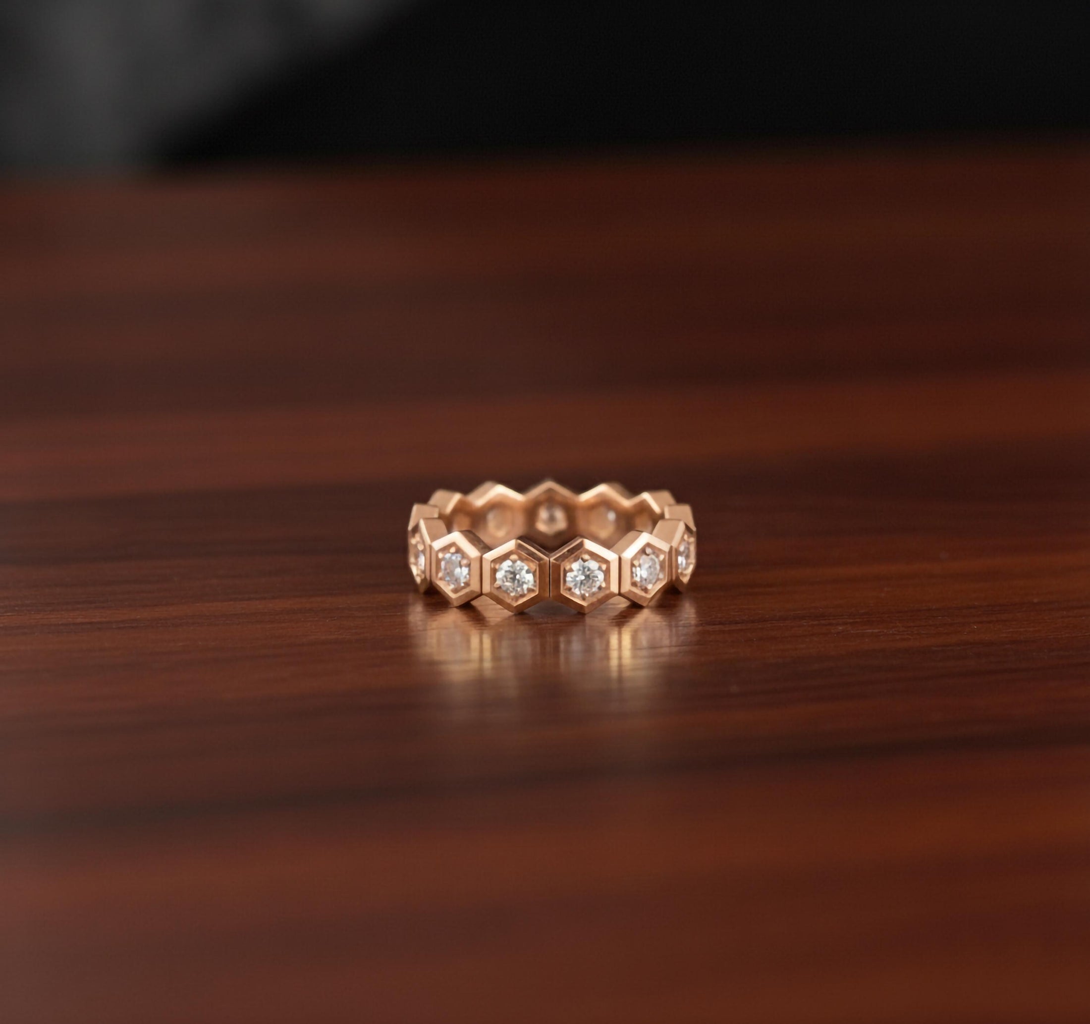 Honeycomb Eternity Ring – 925 Silver or Solid Gold Hexagon Band, Geometric Diamond Ring for Men & Women