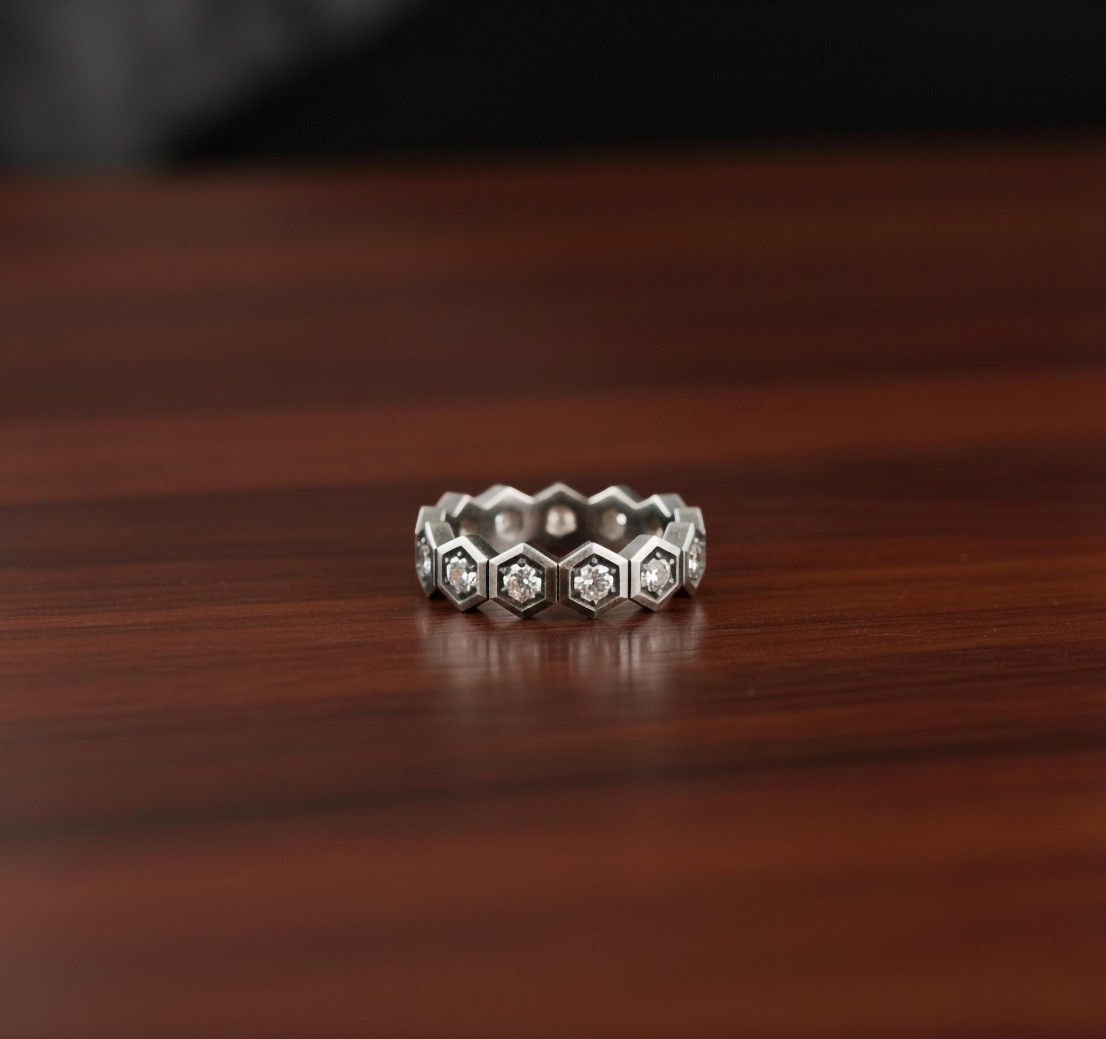 Honeycomb Eternity Ring – 925 Silver or Solid Gold Hexagon Band, Geometric Diamond Ring for Men & Women