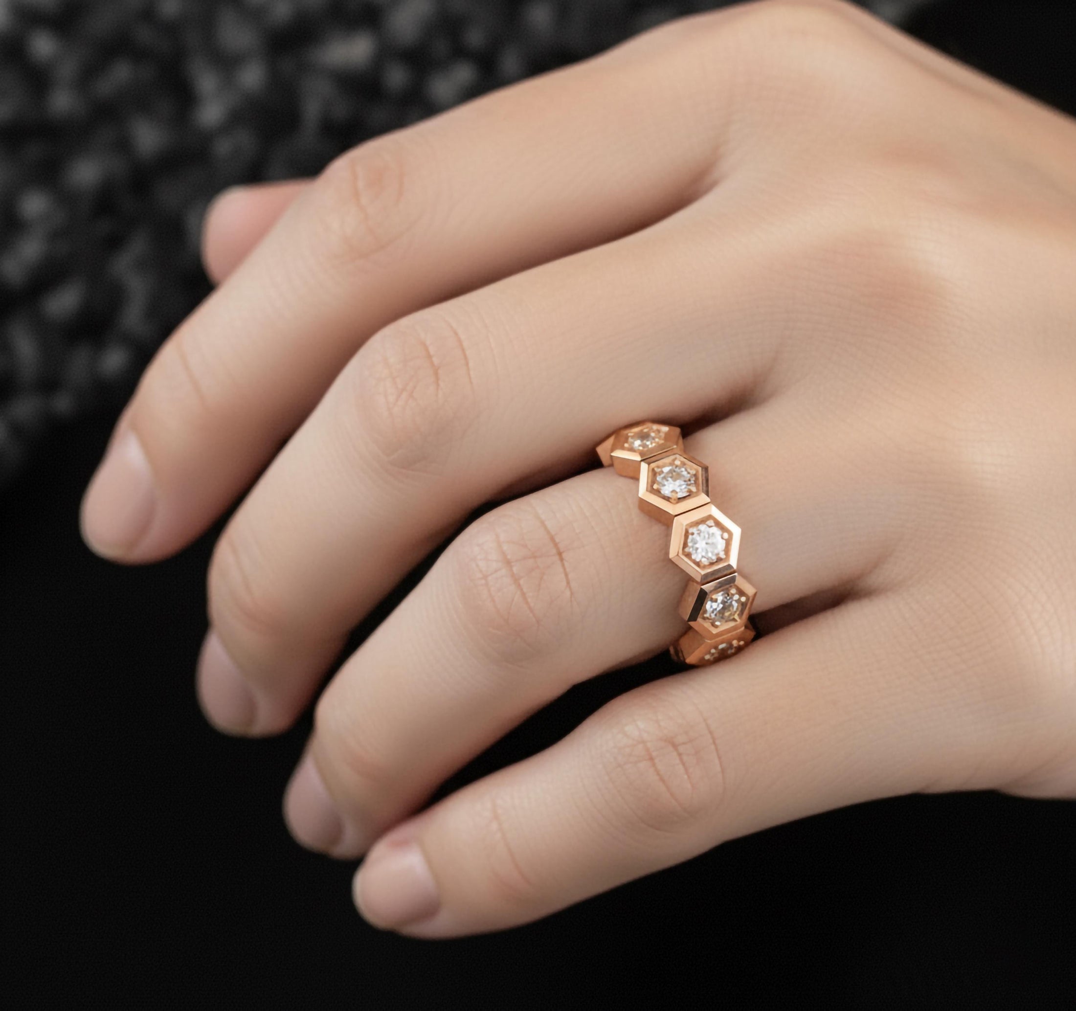 Honeycomb Eternity Ring – 925 Silver or Solid Gold Hexagon Band, Geometric Diamond Ring for Men & Women