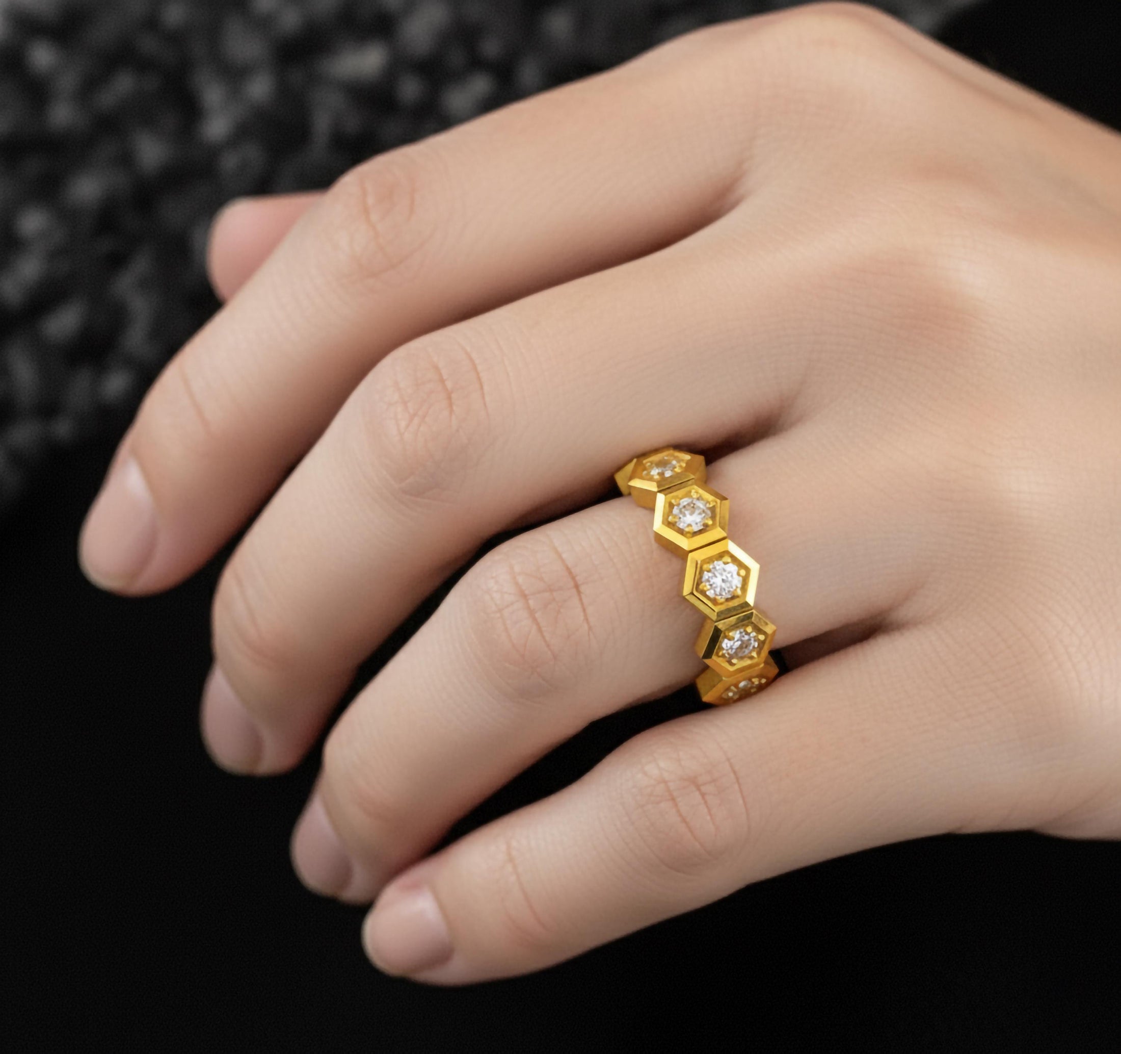 Honeycomb Eternity Ring – 925 Silver or Solid Gold Hexagon Band, Geometric Diamond Ring for Men & Women