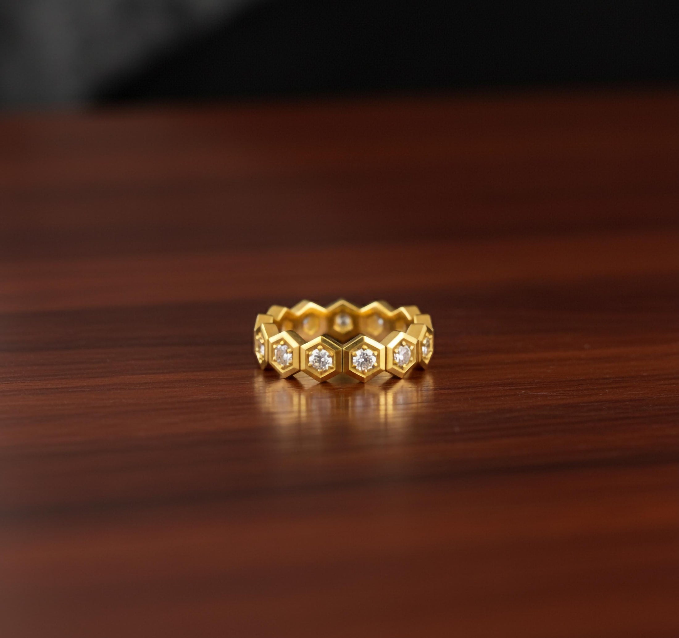 Honeycomb Eternity Ring – 925 Silver or Solid Gold Hexagon Band, Geometric Diamond Ring for Men & Women