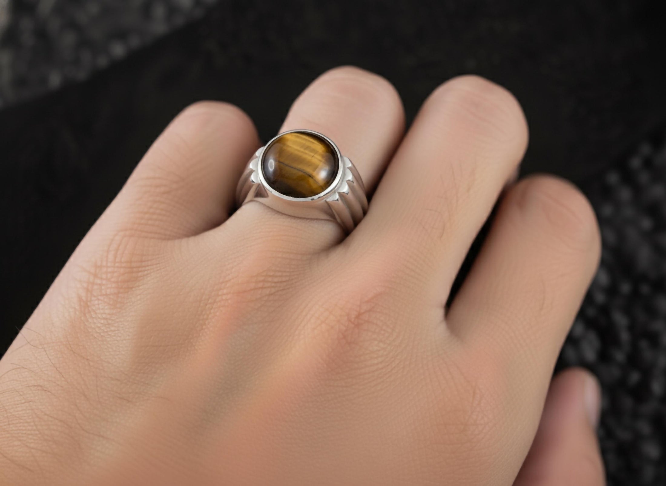 Vintage Gemstone Ring – 925 Silver Onyx, Tiger’s Eye & Lapis Lazuli Signet Ring, Bold Handmade Men’s Jewelry