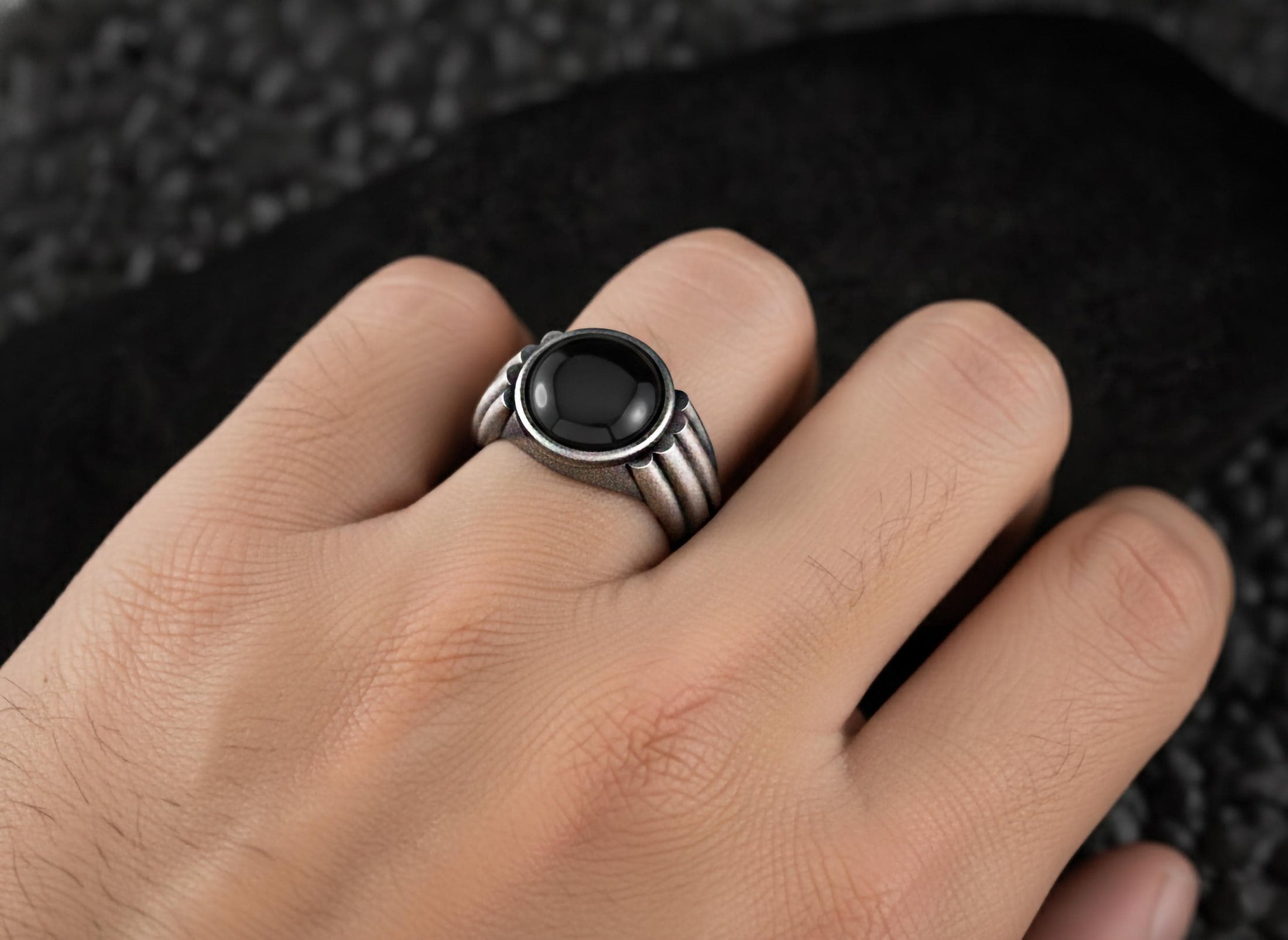 Vintage Gemstone Ring – 925 Silver Onyx, Tiger’s Eye & Lapis Lazuli Signet Ring, Bold Handmade Men’s Jewelry