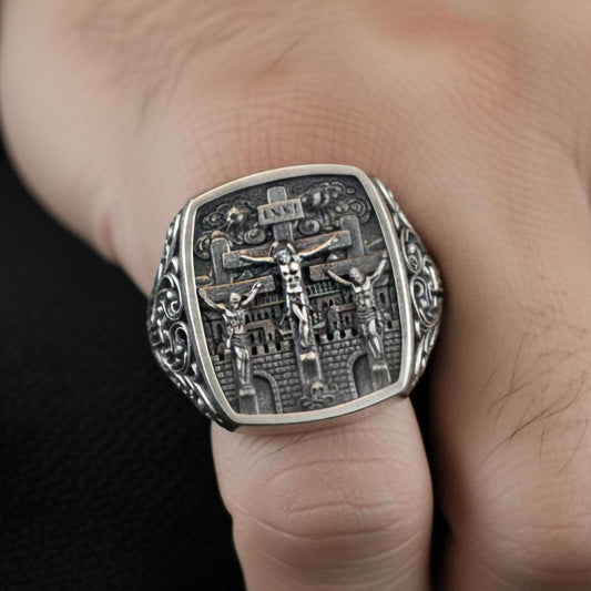 Crucifixion Ring – 925 Sterling Silver Jesus on Cross Band, Symbol of Faith, Redemption & Devotion Jewelry