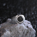 Bild in Galerie-Betrachter laden, Black Onyx Ribbed Ring – Lapis Lazuli & Tiger's Eye – 925 Sterling Silver Vintage Men’s Signet, Handcrafted Gothic Jewelry Gift
