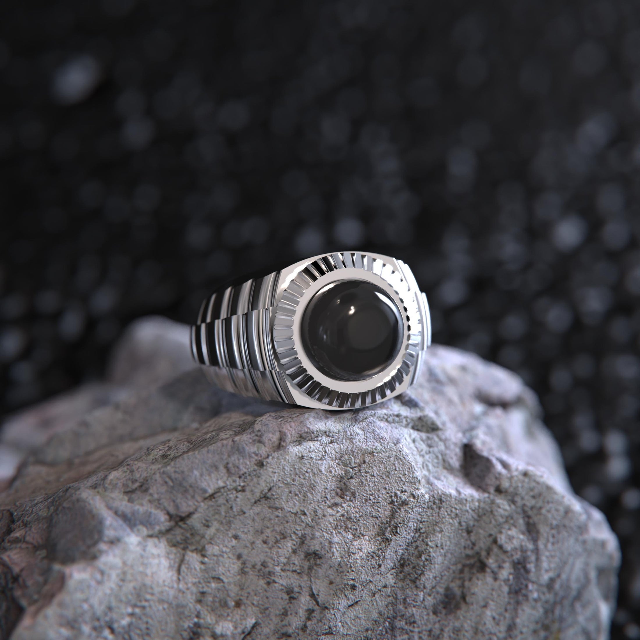 Black Onyx Ribbed Ring – Lapis Lazuli & Tiger's Eye – 925 Sterling Silver Vintage Men’s Signet, Handcrafted Gothic Jewelry Gift