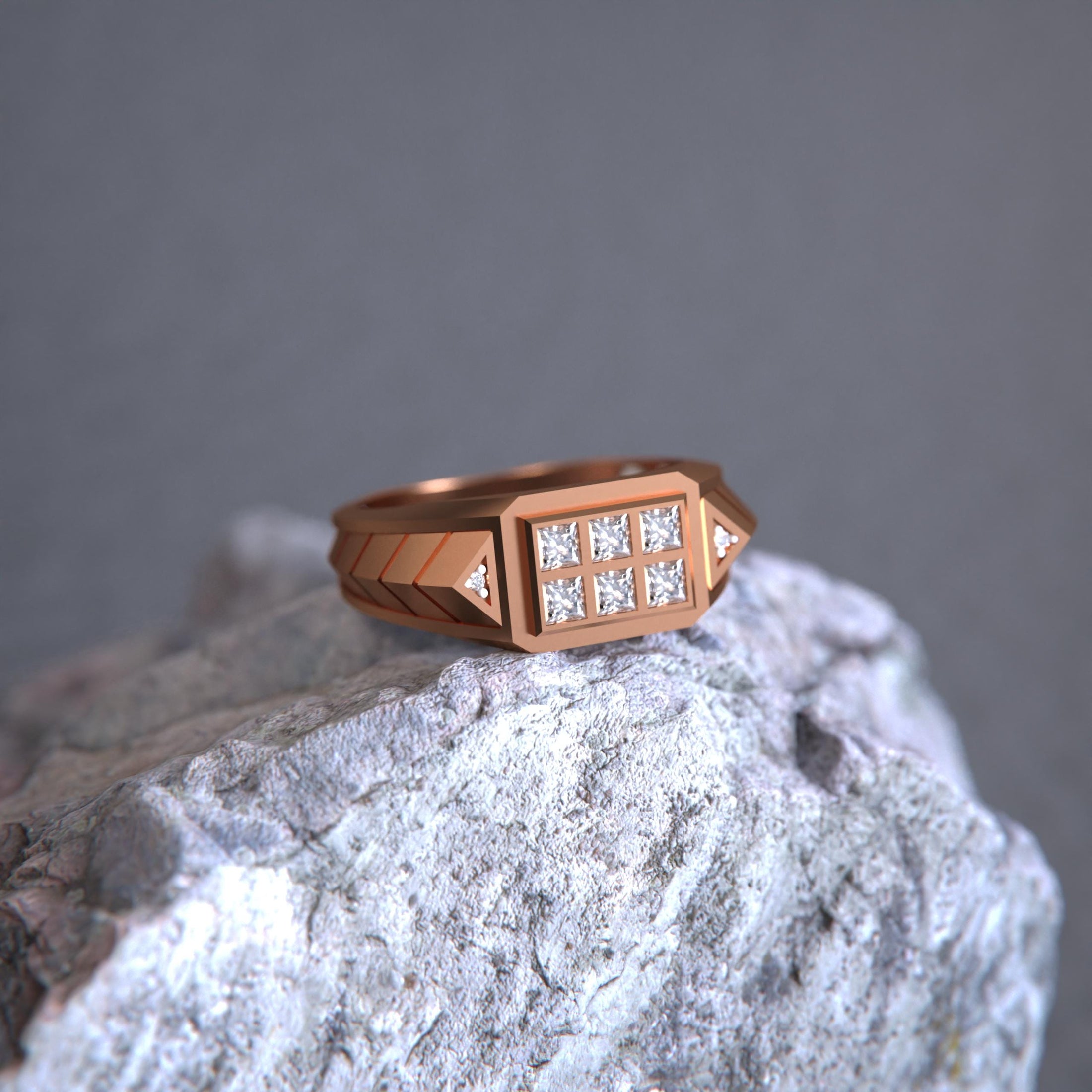 Geometric Six-Stone Ring – 925 Sterling Silver, Modern Square Cut Signet, Unisex Minimalist Jewelry