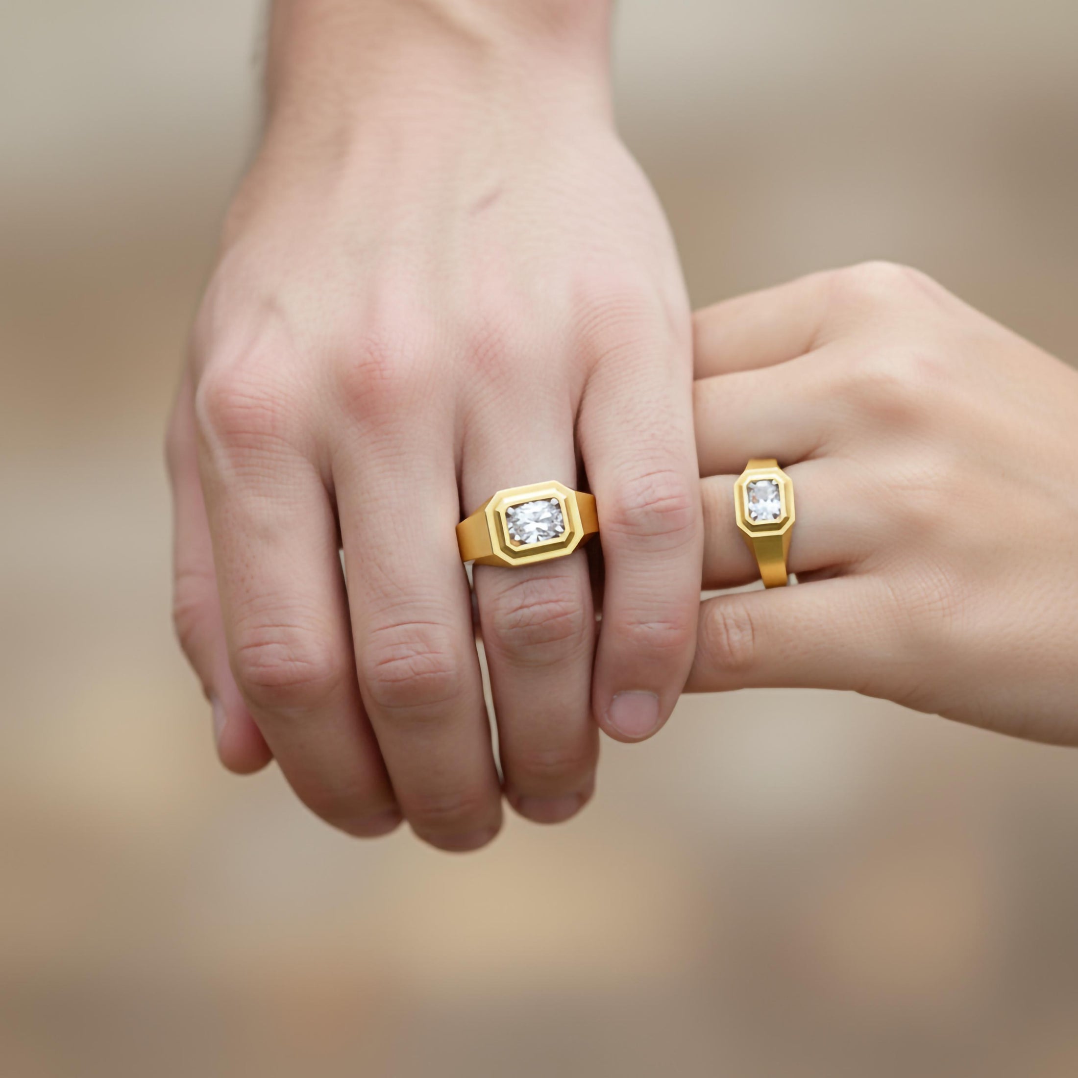 Octagonal Solitaire Ring – 925 Silver or Gold, Modern Men’s Signet with Brilliant Gemstone, Minimalist Jewelry