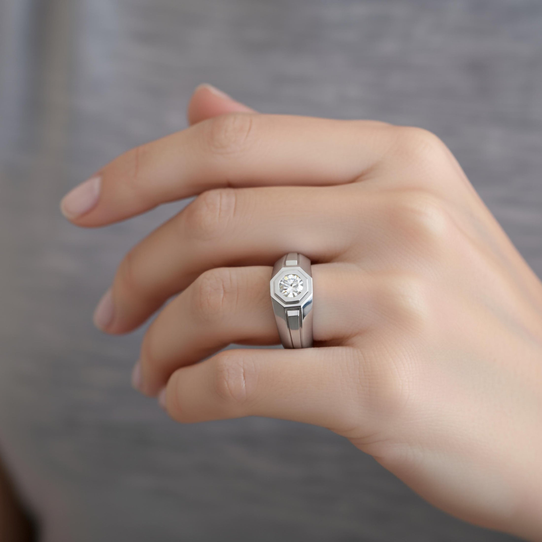 Hexagonal Single-Stone Signet Ring – 925 Silver or Gold, Modern Men’s Geometric Ring, Minimalist Statement Jewelry