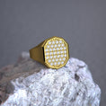 Load image into Gallery viewer, Octagonal Pavé Gold Signet Ring – Solid Gold or 925 Silver, Men’s Luxury Statement Ring, Modern Geometric Jewelry
