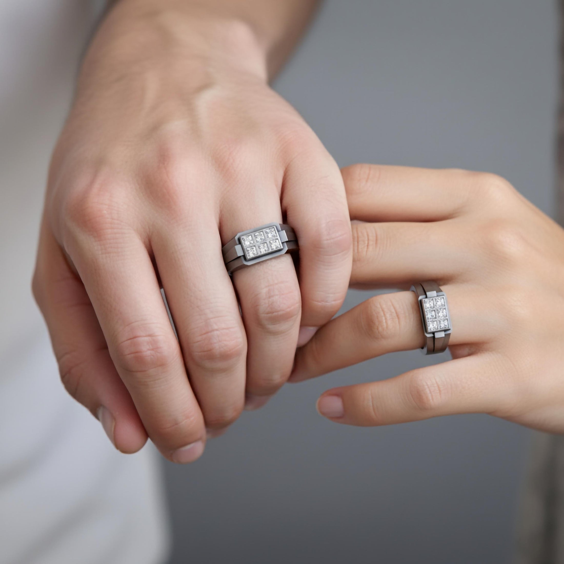 Six-Stone Grid Signet Ring – Solid Gold or 925 Silver, Men’s Modern Geometric Ring, Luxury Statement Jewelry