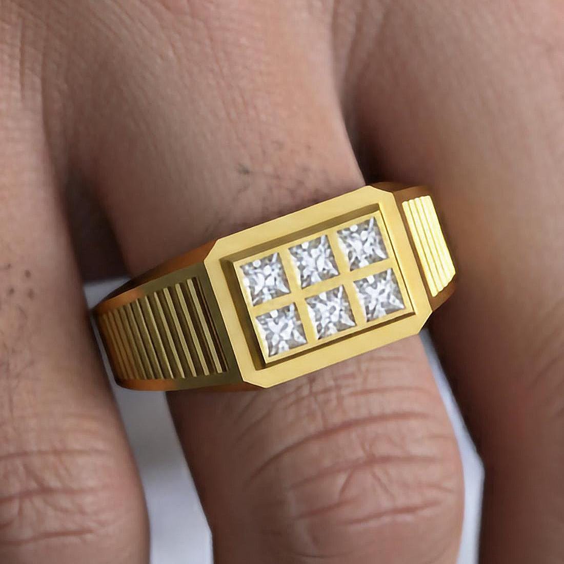 Octagonal Center Stone Ring – 925 Silver or Gold, Men’s Modern Geometric Ring, Luxury Side-Set Diamond Band