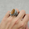 Load image into Gallery viewer, Oval Gemstone Ring – 925 Sterling Silver Men’s Vintage Ring with Onyx, Tiger’s Eye, Green Onyx & Red Garnet
