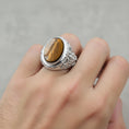 Load image into Gallery viewer, Oval Gemstone Ring – 925 Sterling Silver Men’s Vintage Ring with Onyx, Tiger’s Eye, Green Onyx & Red Garnet
