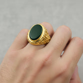 Oval Gemstone Ring – 925 Sterling Silver Men’s Vintage Ring with Onyx, Tiger’s Eye, Green Onyx & Red Garnet