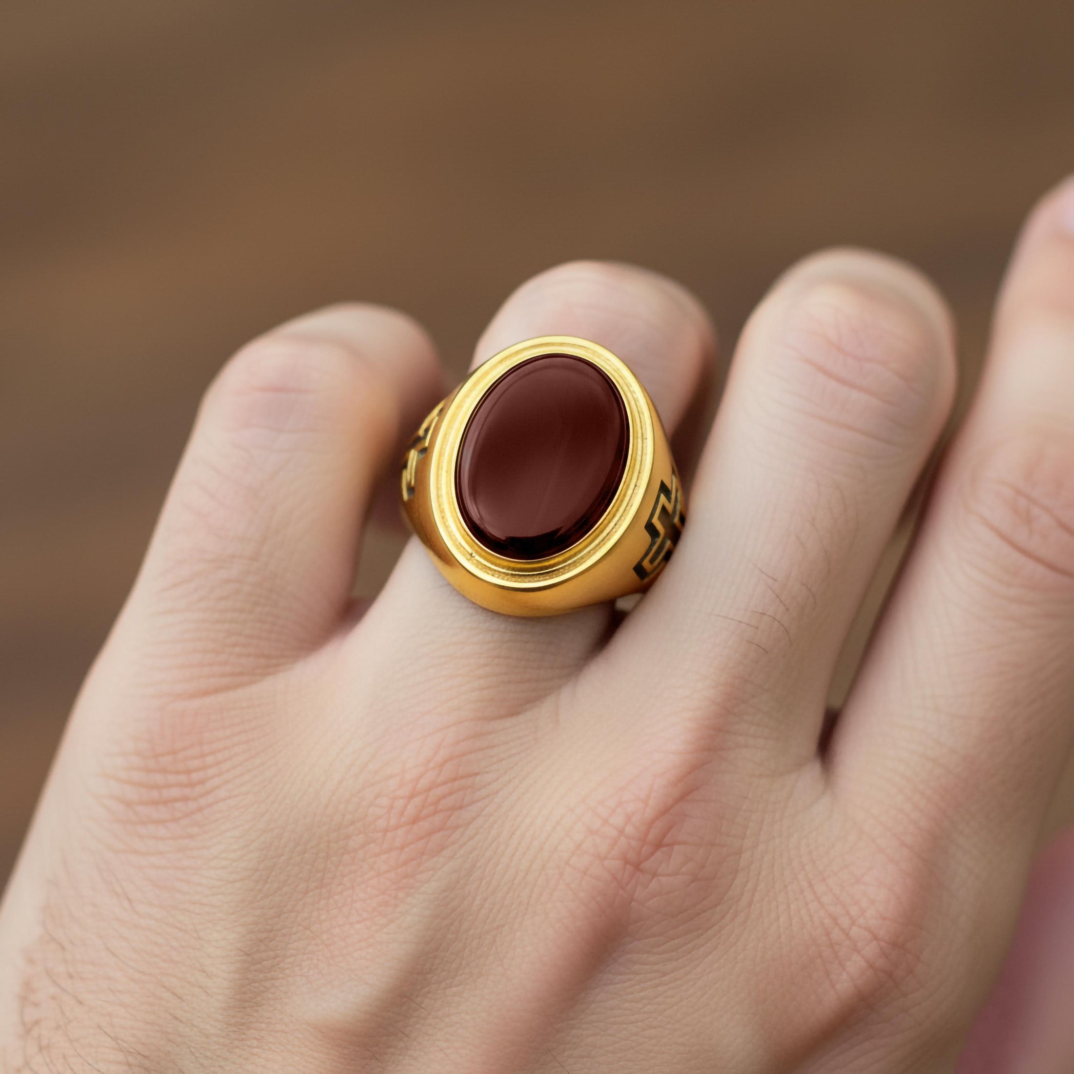 Religious Gemstone Cross Ring – 925 Sterling Silver Men’s Ring with Onyx, Tiger’s Eye, Green Onyx & Red Garnet