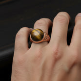 Round Gemstone Men’s Ring – 925 Sterling Silver Vintage Ring with Lapis Lazuli, Tiger’s Eye, Green Aventurine & Red Agate