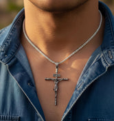 Crucifix Jesus Pendant – 925 Sterling Silver Cross Necklace for Men, Christian Faith Jewelry, Catholic Gift