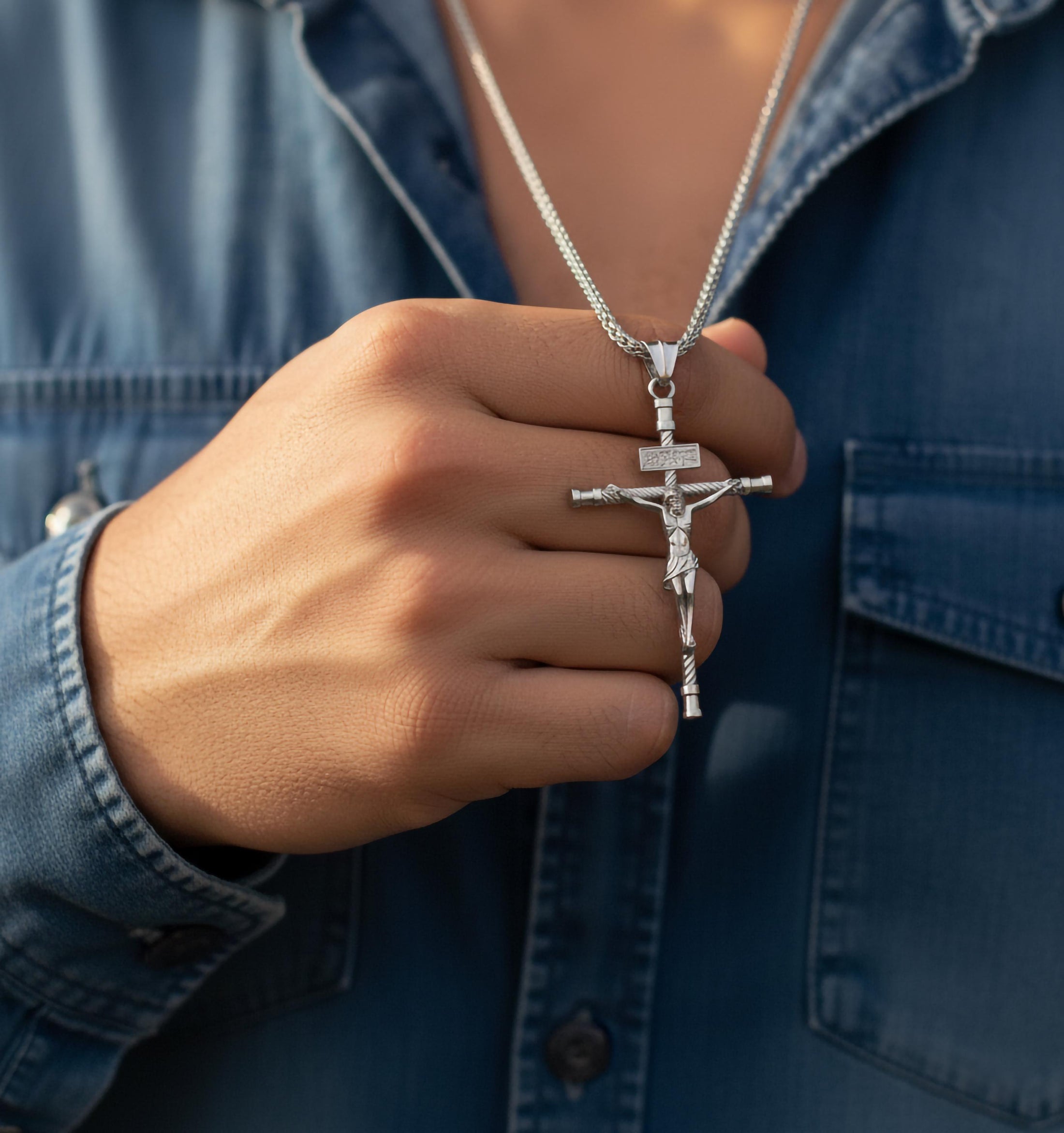 Crucifix Jesus Pendant – 925 Sterling Silver Cross Necklace for Men, Christian Faith Jewelry, Catholic Gift