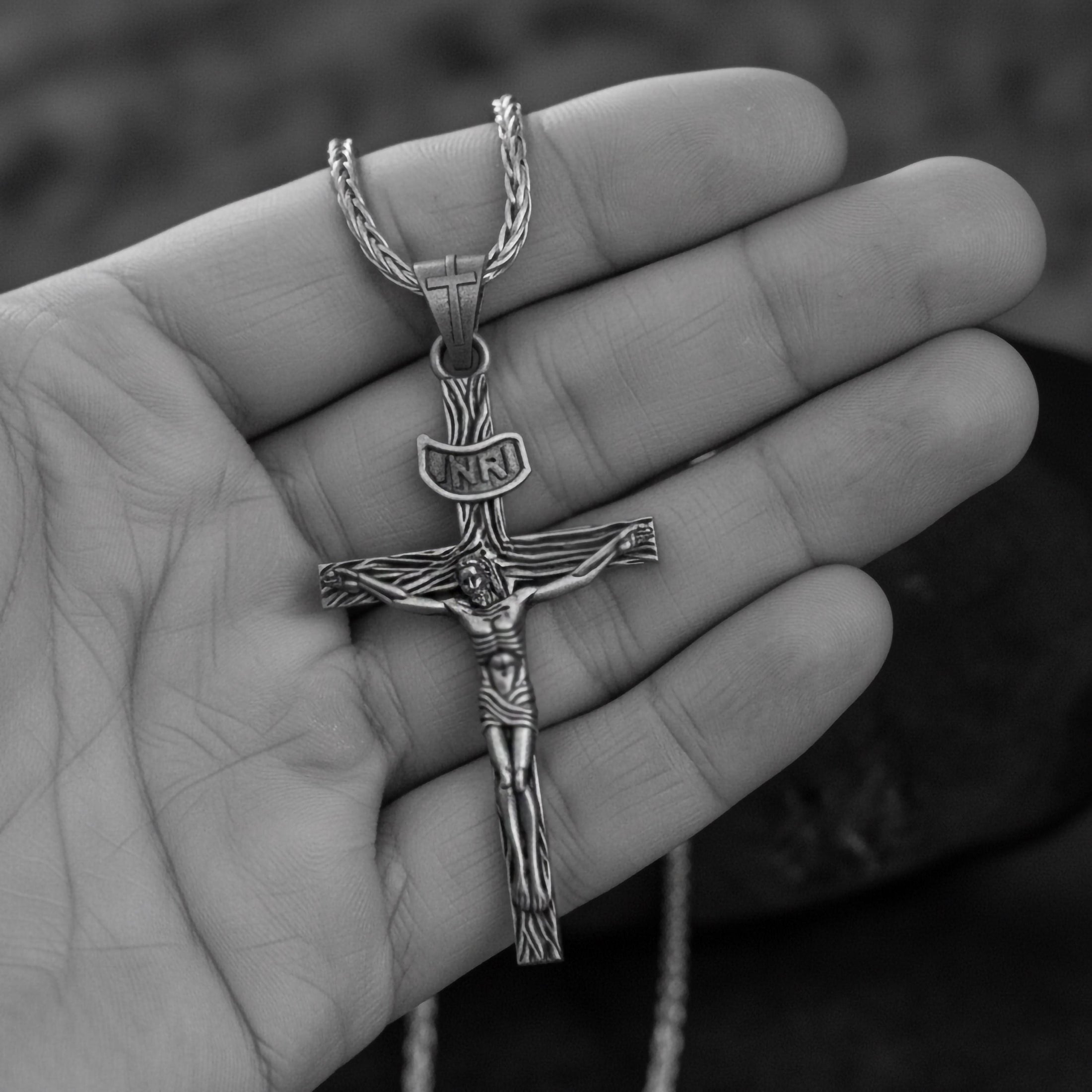 Crucifix Jesus Pendant – 925 Sterling Silver Cross Necklace, INRI Christian Jewelry, Catholic Faith Gift for Men