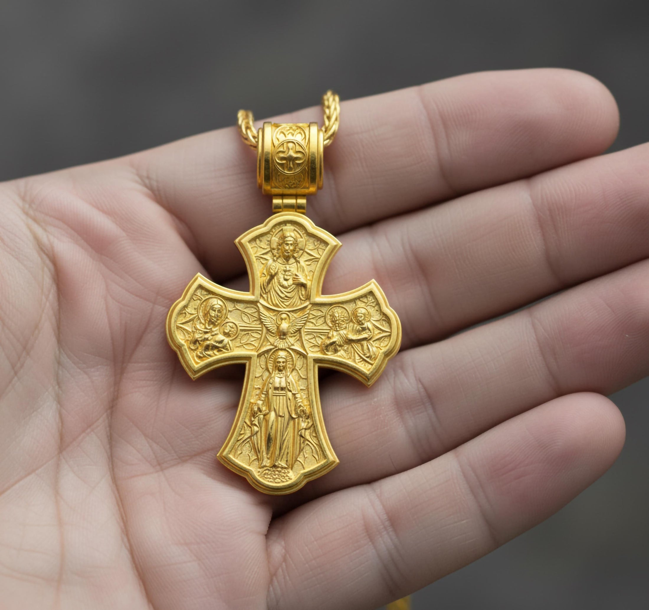 Holy Trinity Cross Pendant – 925 Sterling Silver Jesus and Virgin Mary Necklace, Catholic Devotional Jewelry