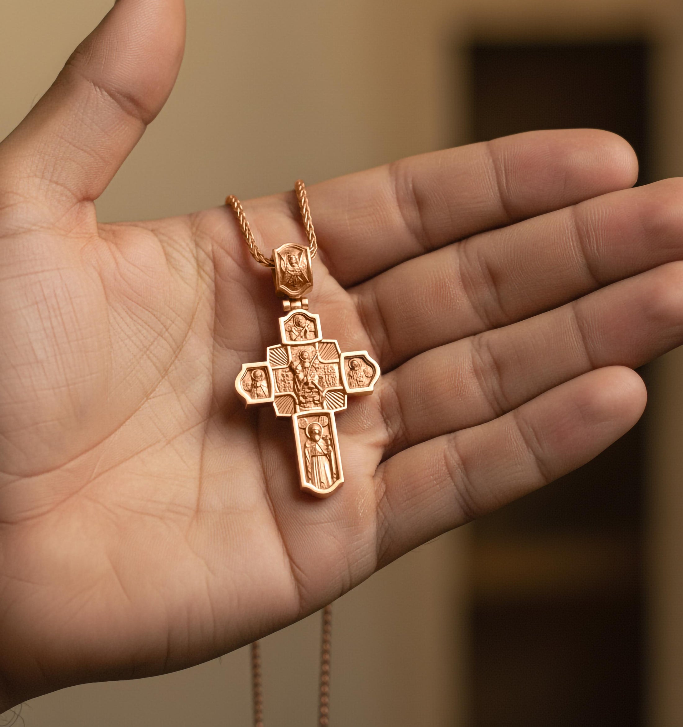 Orthodox Cross Pendant – 925 Sterling Silver Jesus and Archangel Necklace, Christian Faith Jewelry for Men