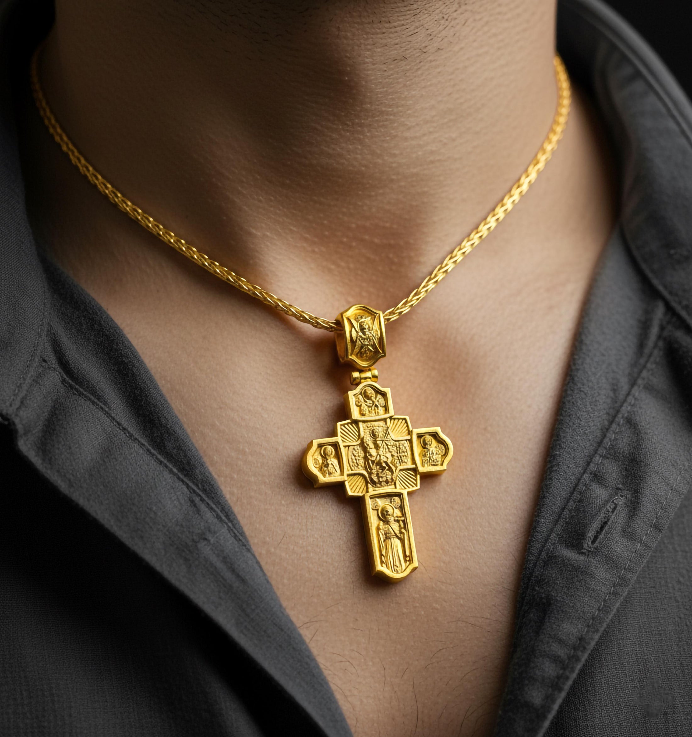 Orthodox Cross Pendant – 925 Sterling Silver Jesus and Archangel Necklace, Christian Faith Jewelry for Men