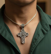 Orthodox Cross Pendant – 925 Sterling Silver Jesus and Archangel Necklace, Christian Faith Jewelry for Men