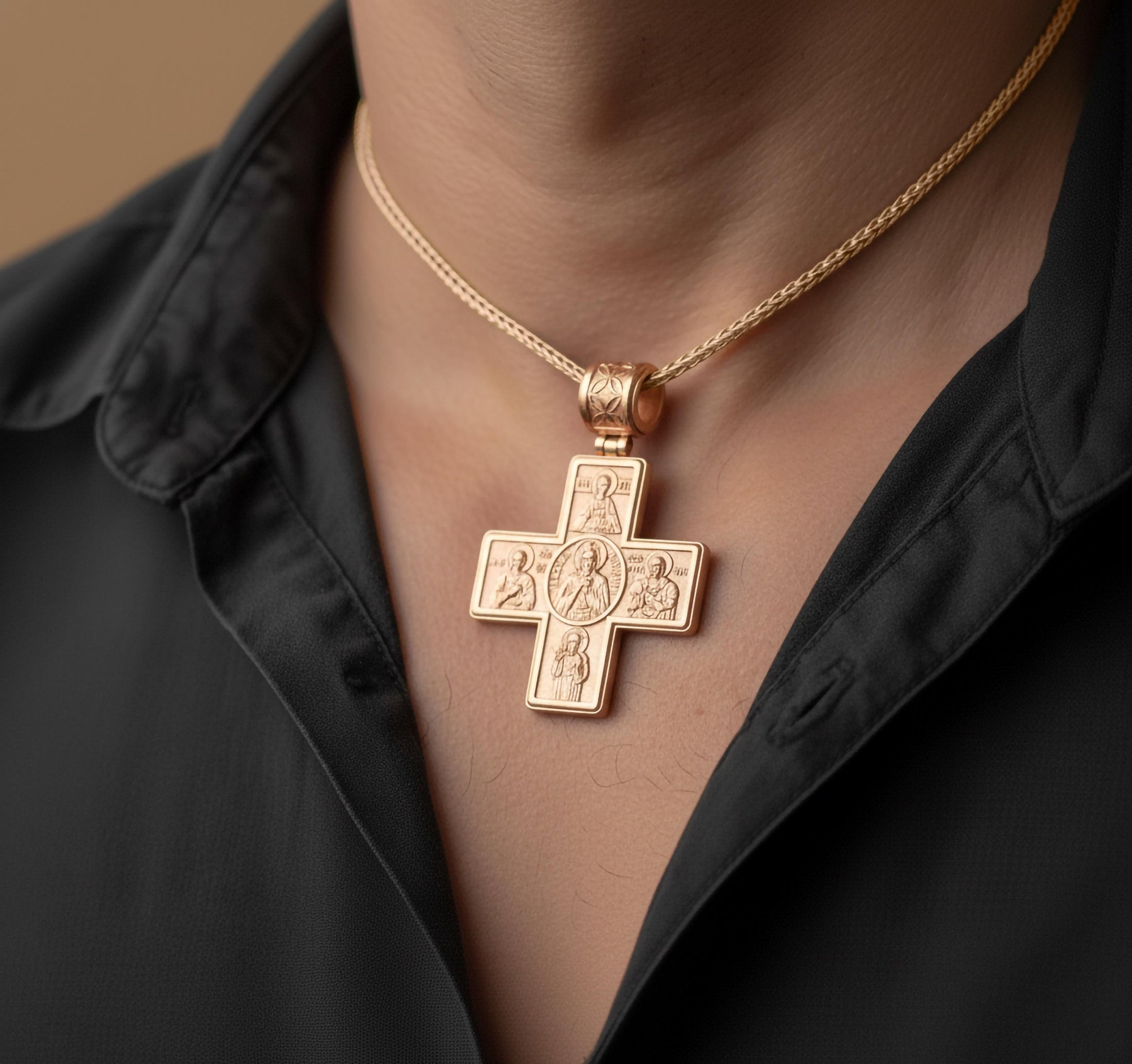 Byzantine Cross Pendant – 925 Silver Jesus and Virgin Mary Necklace, Orthodox Christian Faith Jewelry