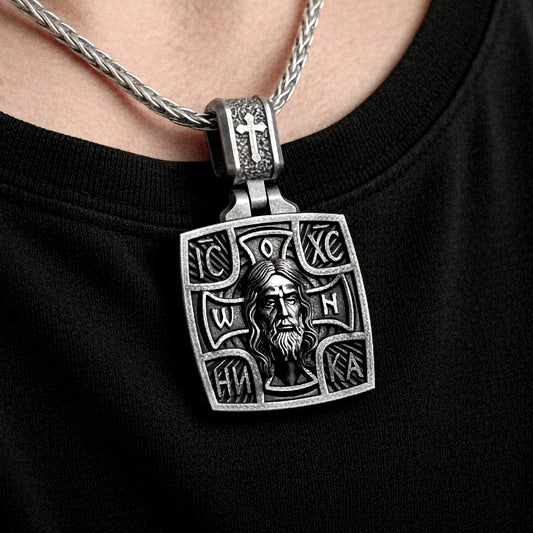 Jesus Christ IC XC NIKA Pendant – 925 Silver Orthodox Cross Necklace, Byzantine Christian Protection Jewelry