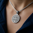 Load image into Gallery viewer, Saint Benedict Medal Pendant – 925 Silver Protection Cross Necklace, Christian Exorcism Jewelry for Men & Women
