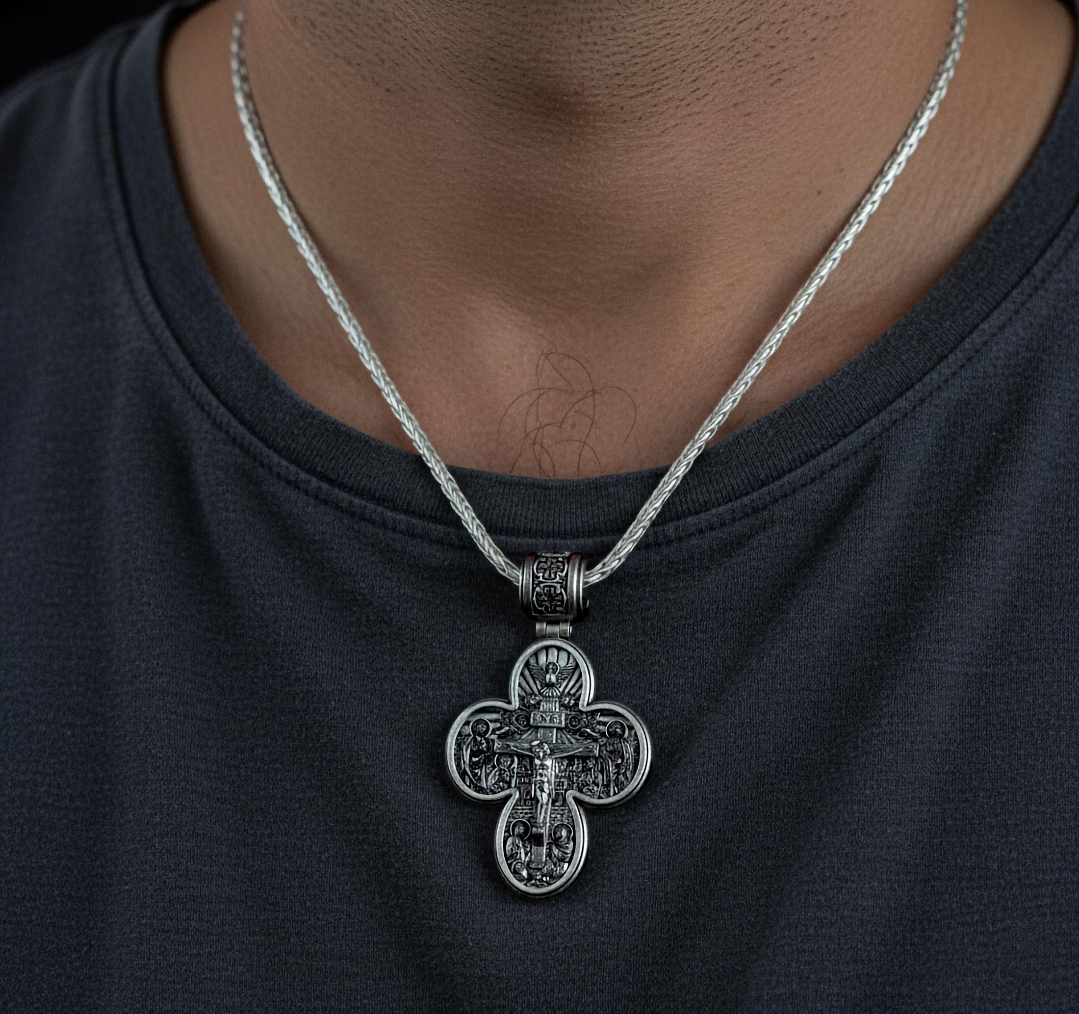 Saint Michael Cross Pendant – 925 Silver Archangel Protection Necklace, Orthodox Christian Jewelry for Men