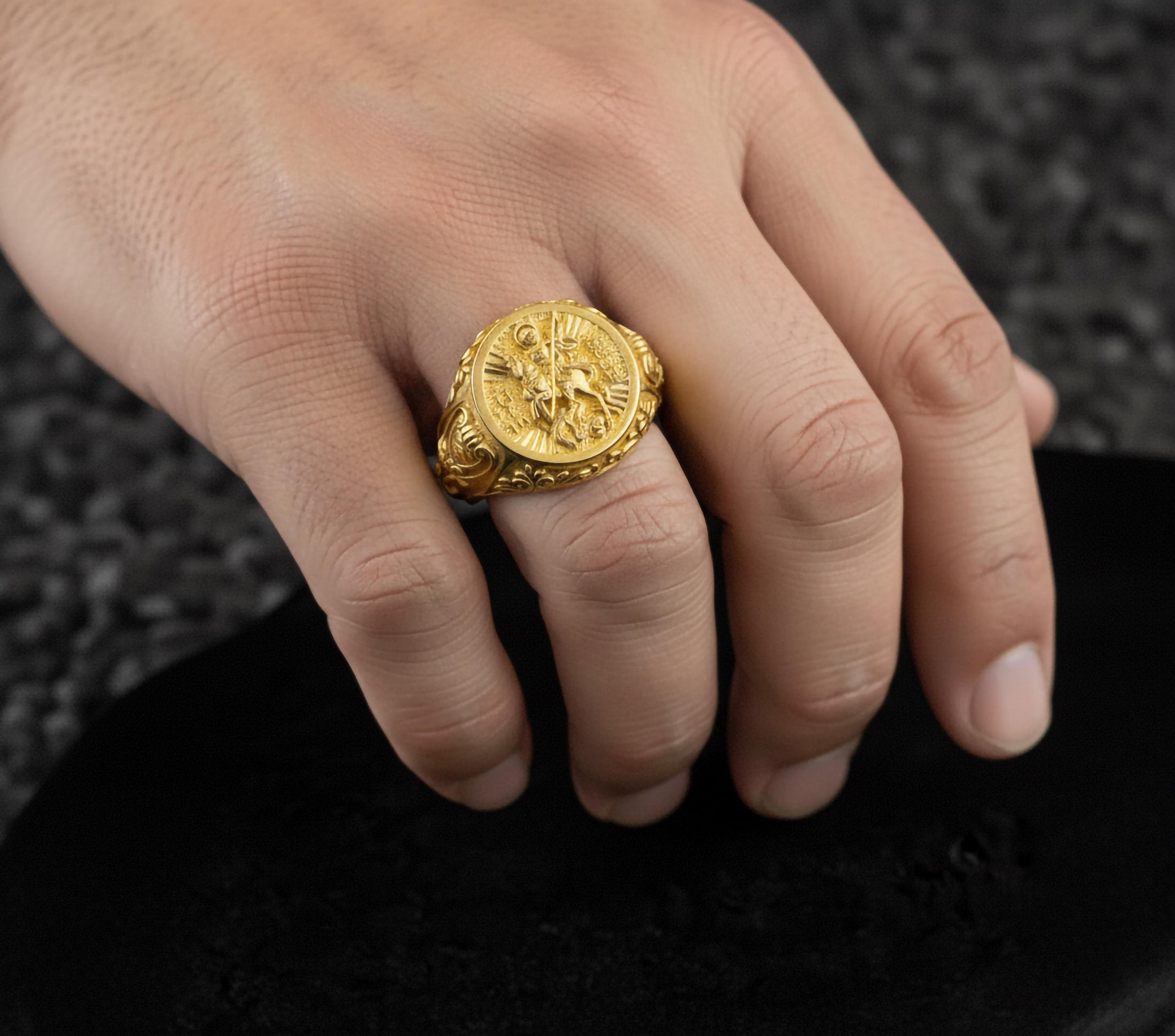 Saint George Ring – 925 Silver Orthodox Signet Ring of the Dragon Slayer, Christian Protection Jewelry for Men