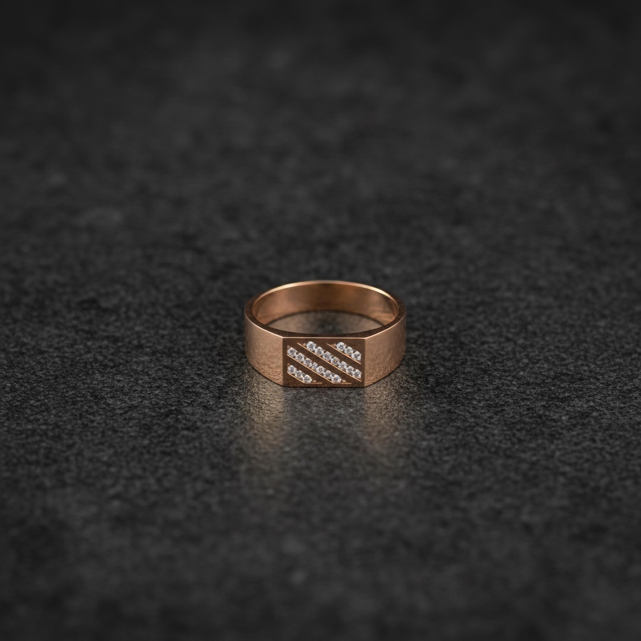 Modern Diamond Band Ring – 925 Silver, Gold & Rose Gold Mens Ring, Minimalist Pavé Diagonal Design