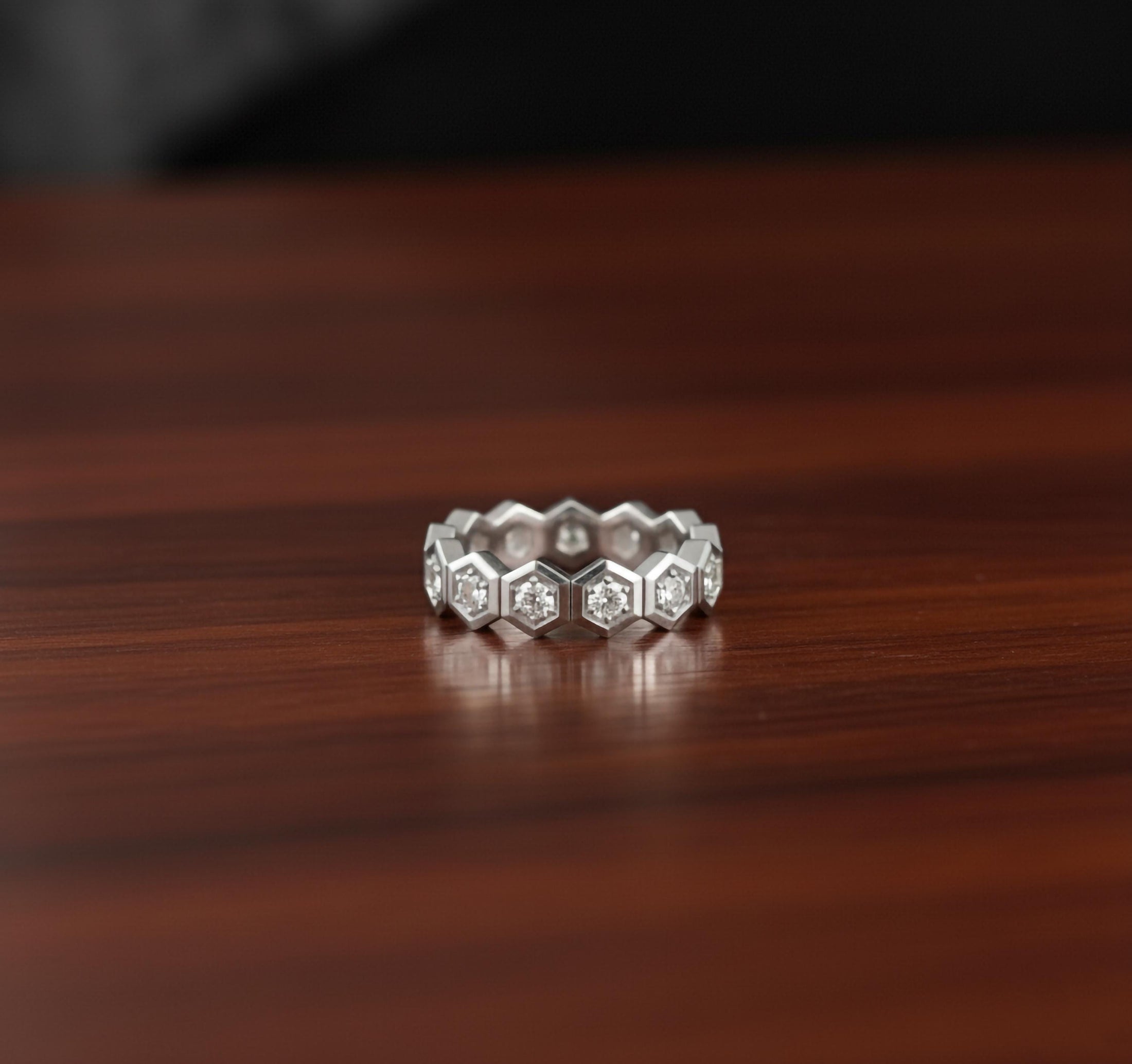 Honeycomb Eternity Ring – 925 Silver or Solid Gold Hexagon Band, Geometric Diamond Ring for Men & Women