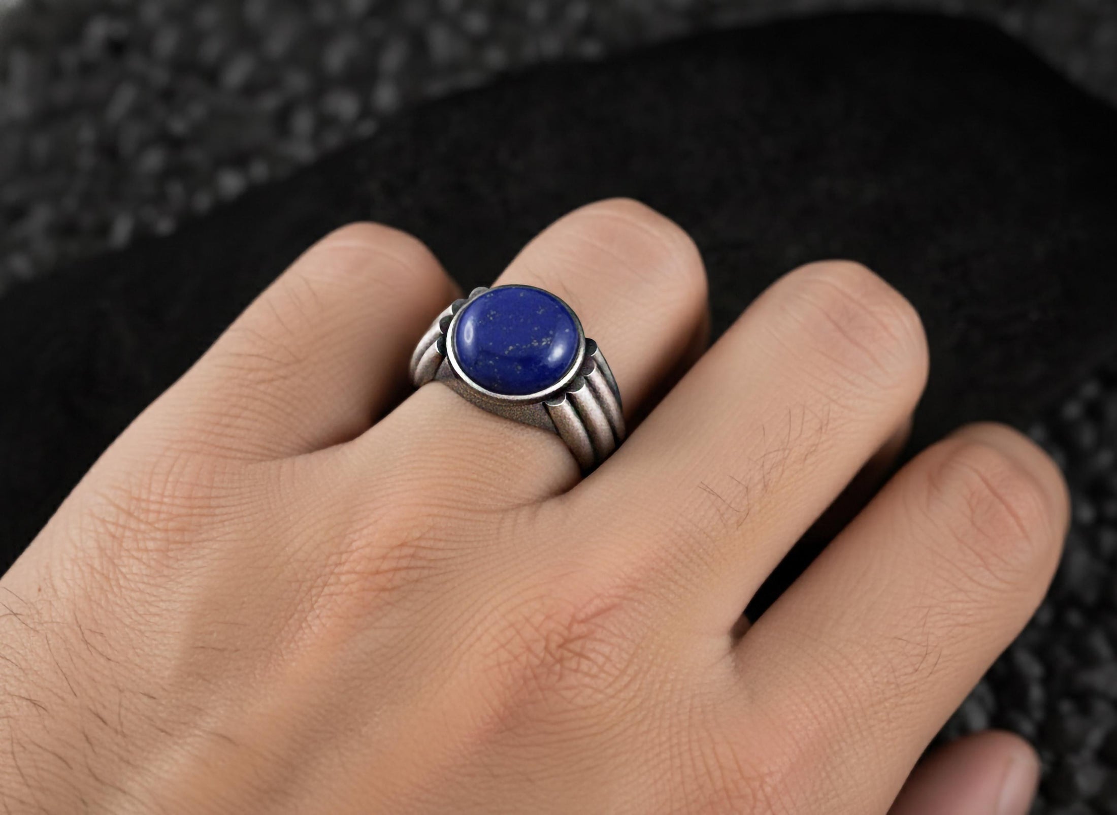 Vintage Gemstone Ring – 925 Silver Onyx, Tiger’s Eye & Lapis Lazuli Signet Ring, Bold Handmade Men’s Jewelry