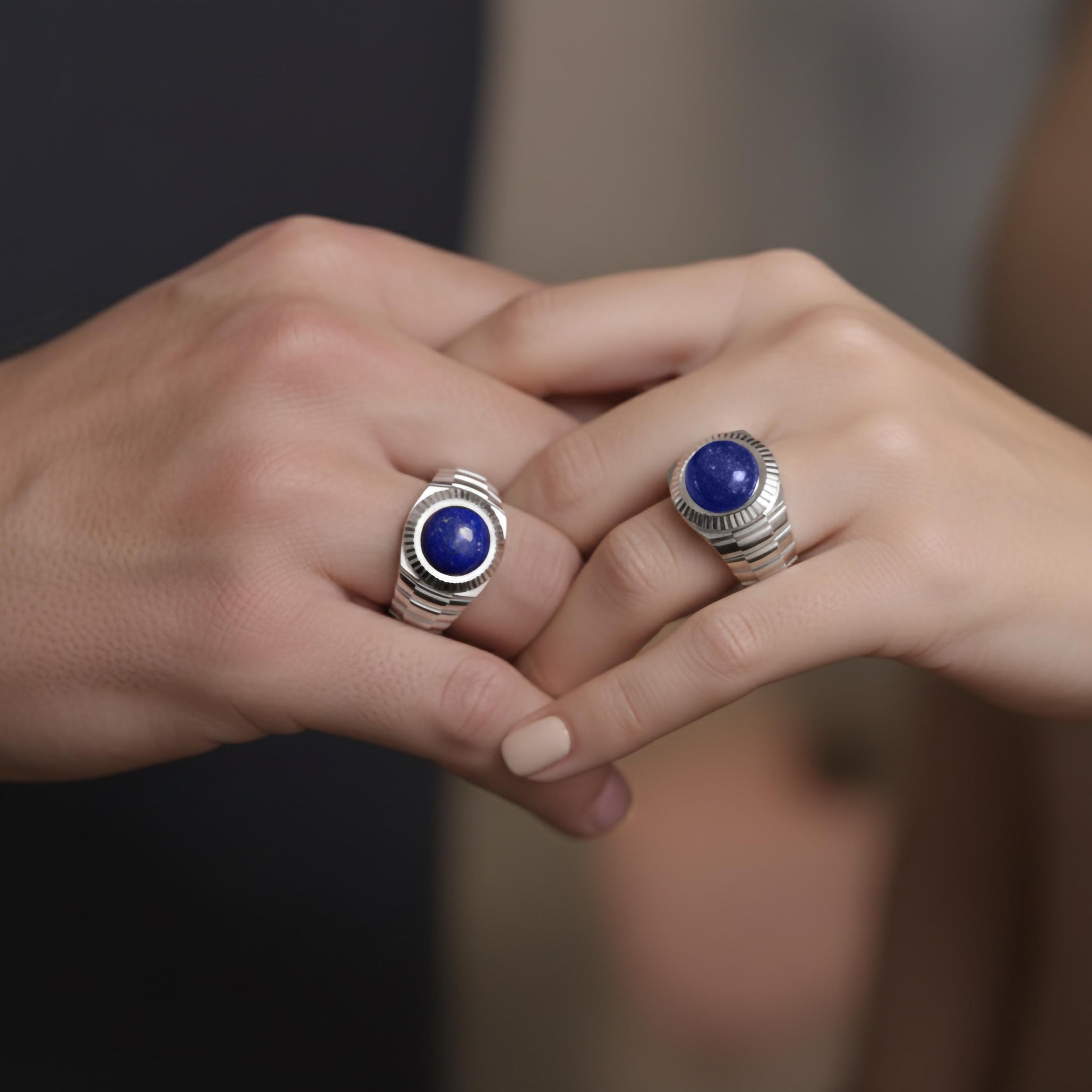 Black Onyx Ribbed Ring – Lapis Lazuli & Tiger's Eye – 925 Sterling Silver Vintage Men’s Signet, Handcrafted Gothic Jewelry Gift