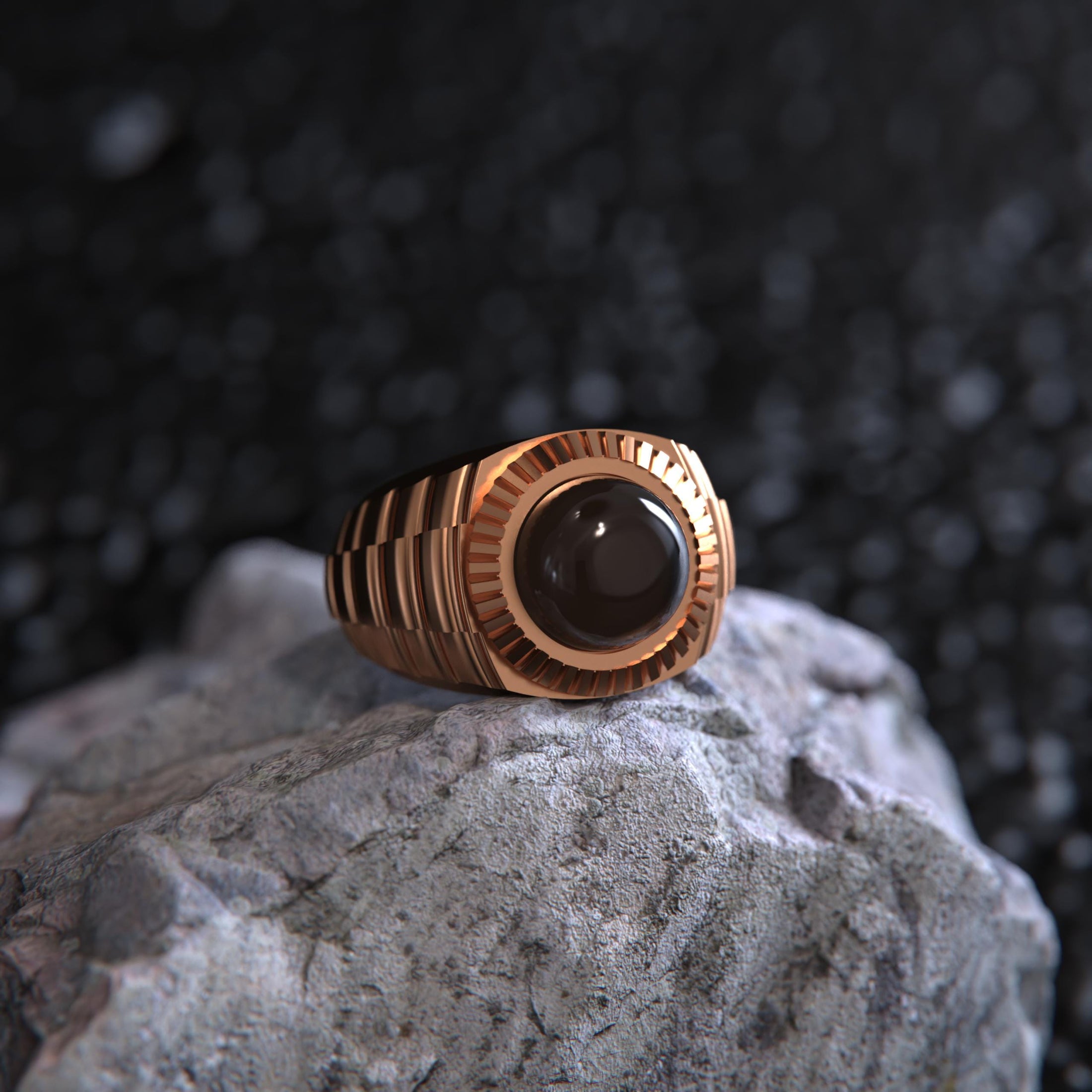 Black Onyx Ribbed Ring – Lapis Lazuli & Tiger's Eye – 925 Sterling Silver Vintage Men’s Signet, Handcrafted Gothic Jewelry Gift