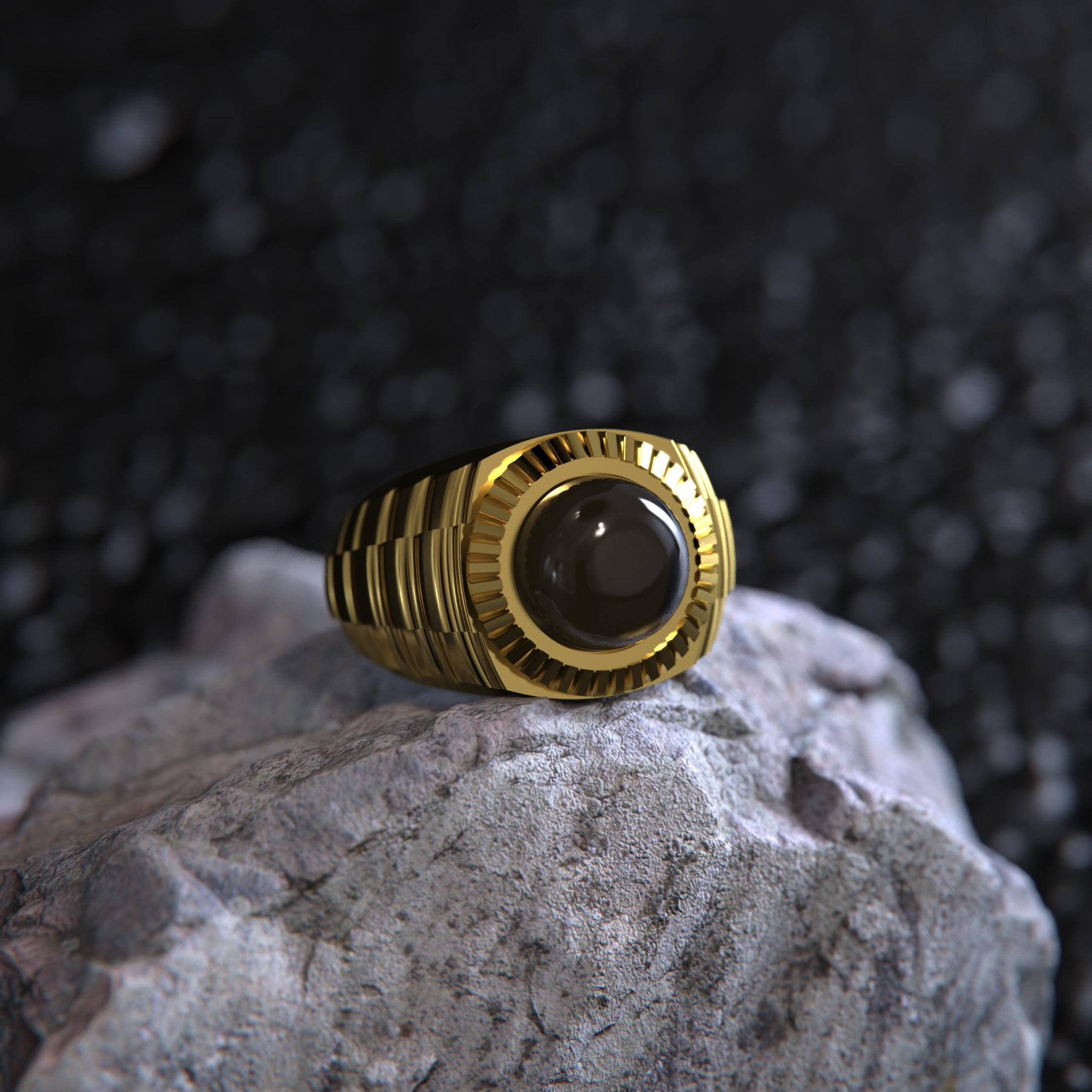 Black Onyx Ribbed Ring – Lapis Lazuli & Tiger's Eye – 925 Sterling Silver Vintage Men’s Signet, Handcrafted Gothic Jewelry Gift