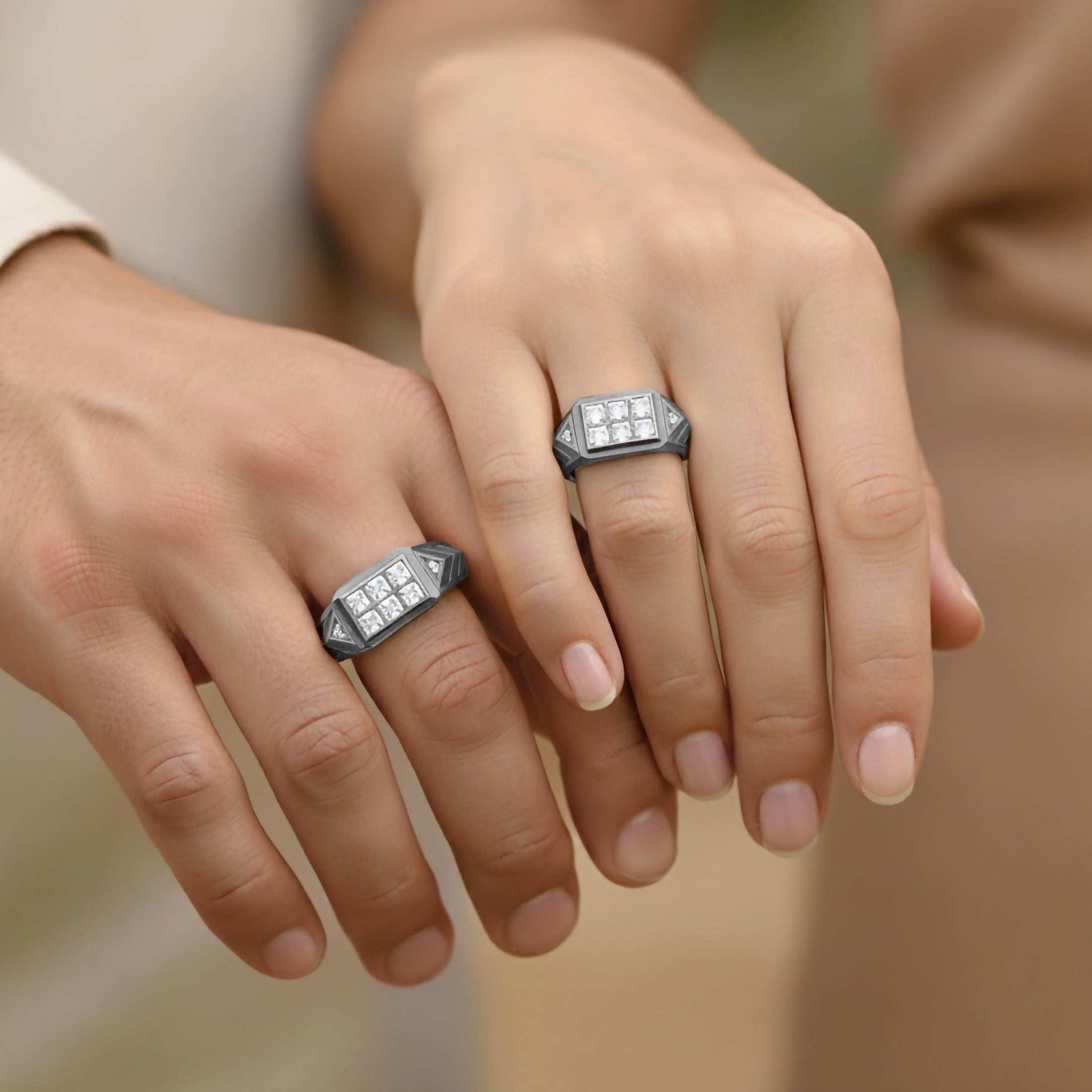 Geometric Six-Stone Ring – 925 Sterling Silver, Modern Square Cut Signet, Unisex Minimalist Jewelry