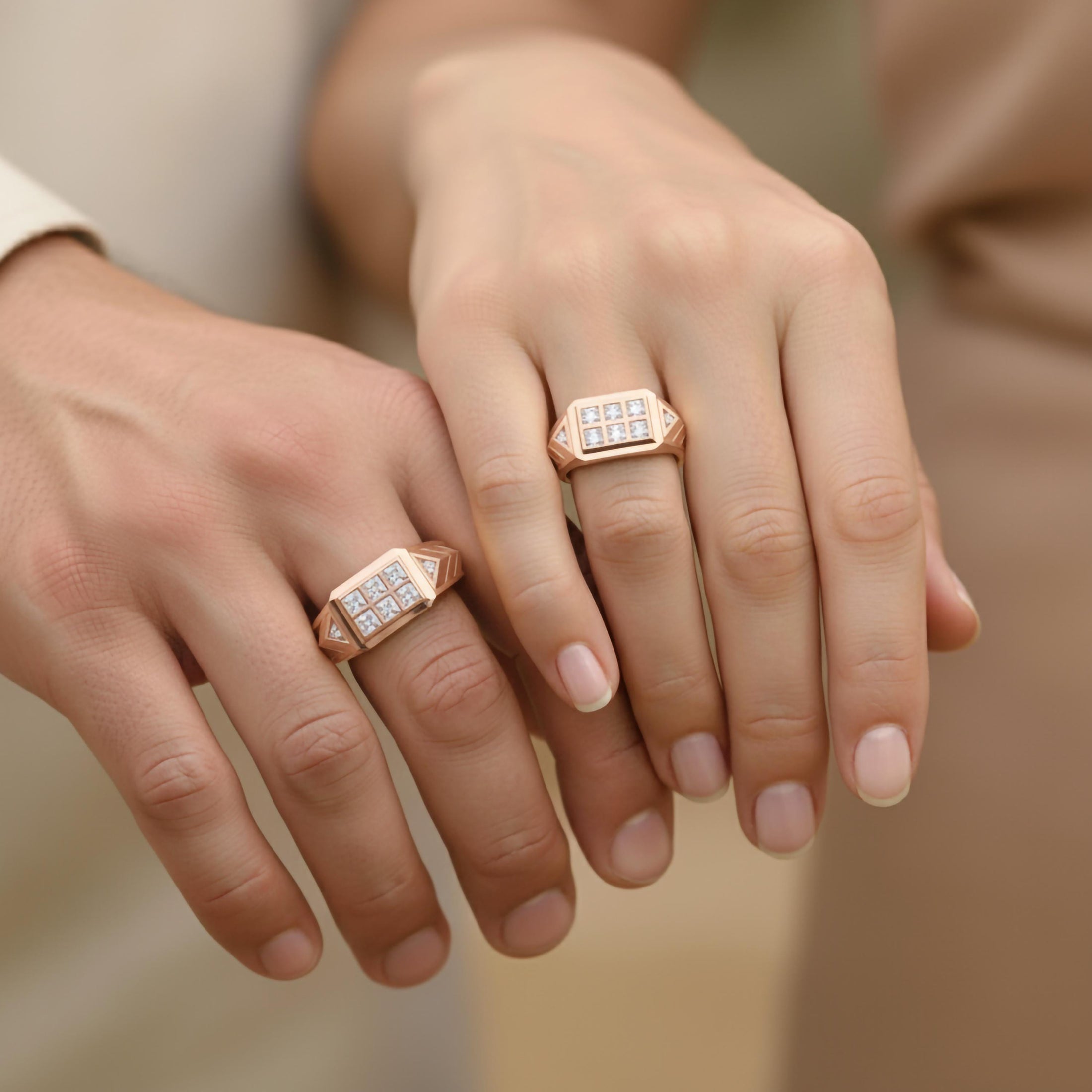 Geometric Six-Stone Ring – 925 Sterling Silver, Modern Square Cut Signet, Unisex Minimalist Jewelry